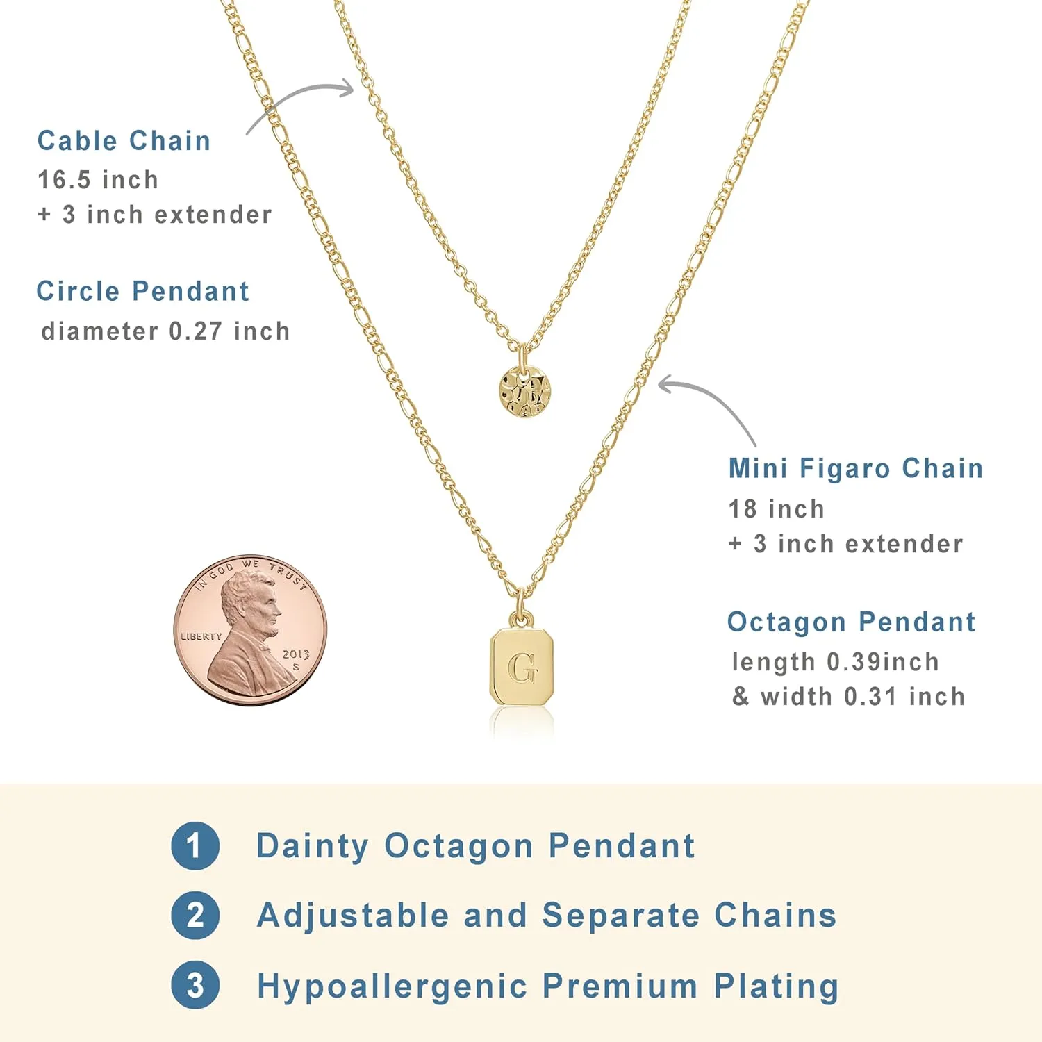 BONALUNA Gold Initial Necklaces for Women, Dainty New Octagon Pendant with A-Z Letter, Adjustable 2 Layered Chain Necklace - Personalized Monogram Layered Jewelry, Perfect for Gifts