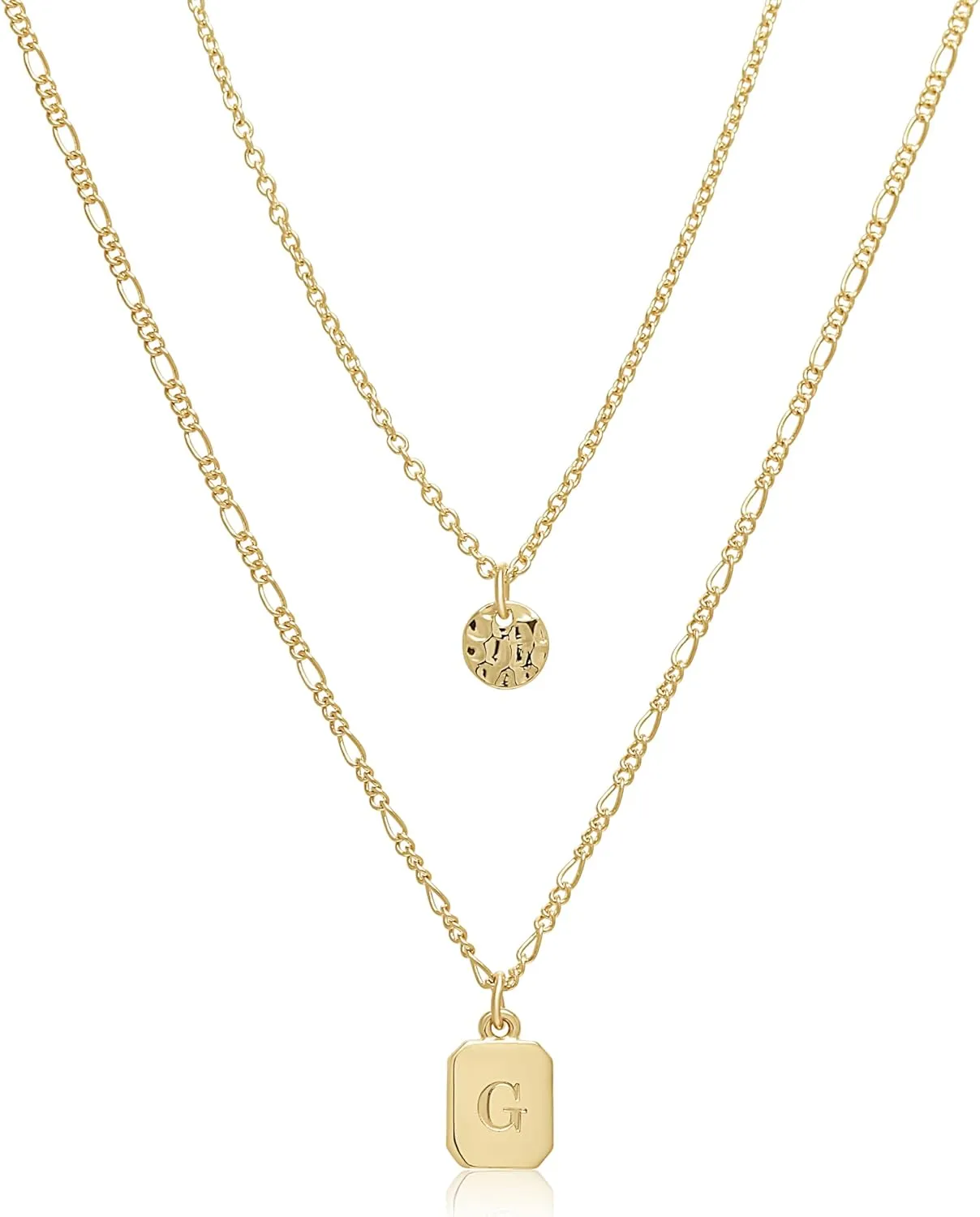 BONALUNA Gold Initial Necklaces for Women, Dainty New Octagon Pendant with A-Z Letter, Adjustable 2 Layered Chain Necklace - Personalized Monogram Layered Jewelry, Perfect for Gifts