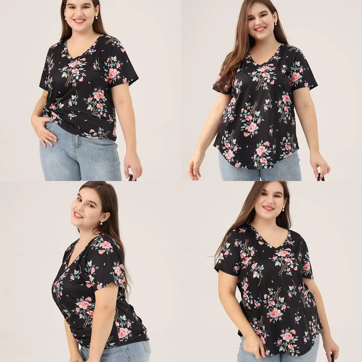 CARCOS Womens Plus Size Tops Short Sleeve Shirts V Neck Tunic Floral/Aniaml Blouses XL-5X