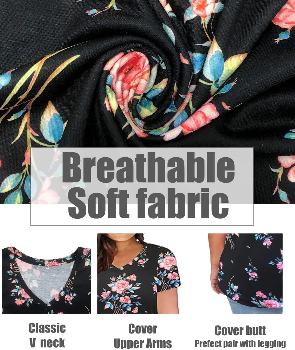 CARCOS Womens Plus Size Tops Short Sleeve Shirts V Neck Tunic Floral/Aniaml Blouses XL-5X