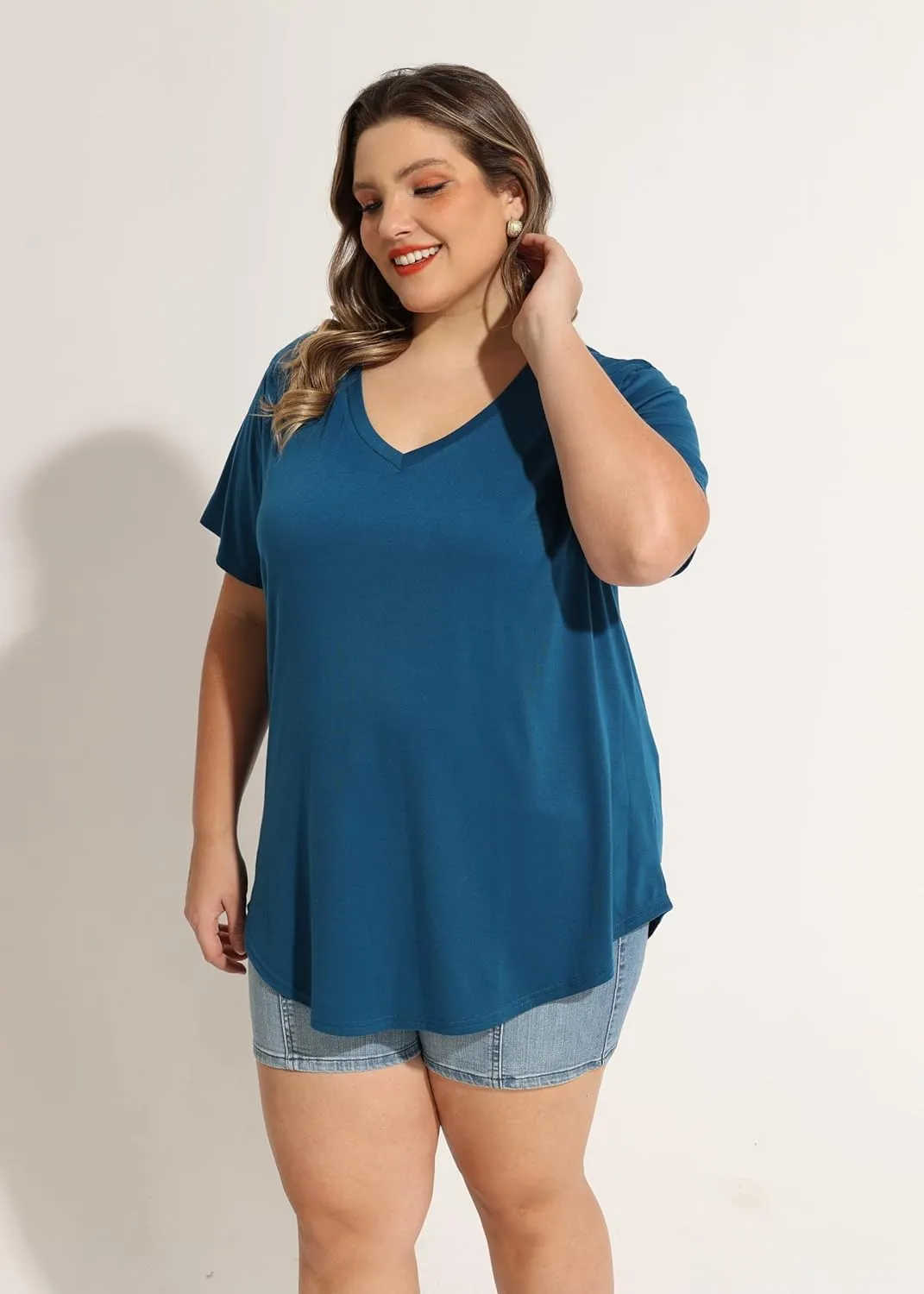 CARCOS Womens Plus Size Tops Short Sleeve Shirts V Neck Tunic Floral/Aniaml Blouses XL-5X