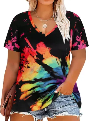 CARCOS Womens Plus Size Tops Short Sleeve Shirts V Neck Tunic Floral/Aniaml Blouses XL-5X