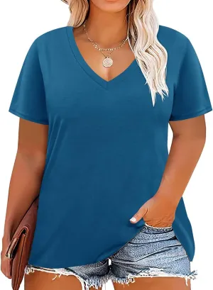 CARCOS Womens Plus Size Tops Short Sleeve Shirts V Neck Tunic Floral/Aniaml Blouses XL-5X