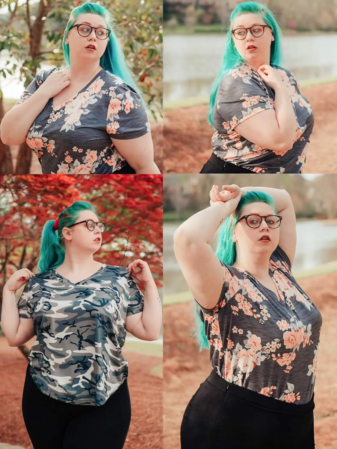CARCOS Womens Plus Size Tops Short Sleeve Shirts V Neck Tunic Floral/Aniaml Blouses XL-5X
