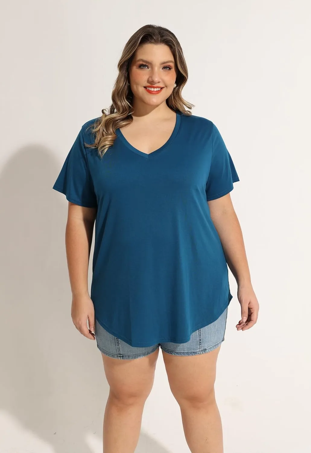 CARCOS Womens Plus Size Tops Short Sleeve Shirts V Neck Tunic Floral/Aniaml Blouses XL-5X