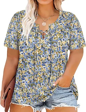 CARCOS Womens Plus Size Tops Short Sleeve Shirts V Neck Tunic Floral/Tie Dye/Solid Summer Tees XL-5X