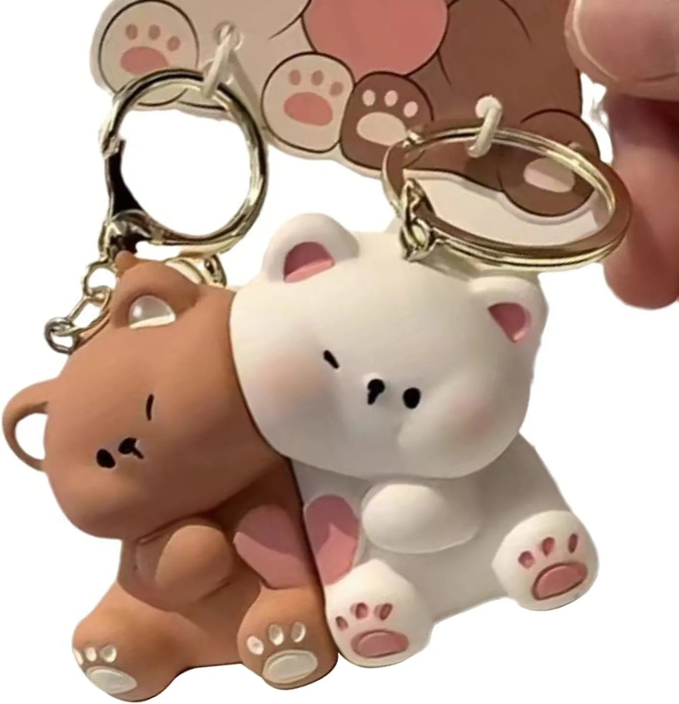 Cartoon Bear Couple Magnetic Keychain Set Resin Love Themed Keyring for Couples and Friend Bag Decoration Accessories