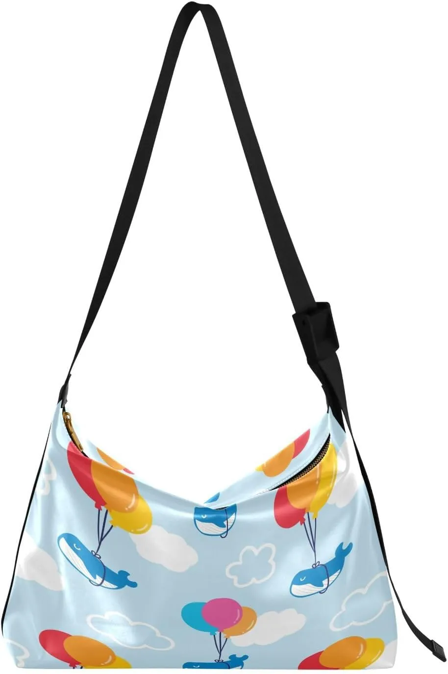 Cartoon Whale with Balloon Hobo Crossbody Bags for Women Leather Large Shoulder Bag Cross Body Trendy Womens Tote Bags Handbag for Travel Shopping
