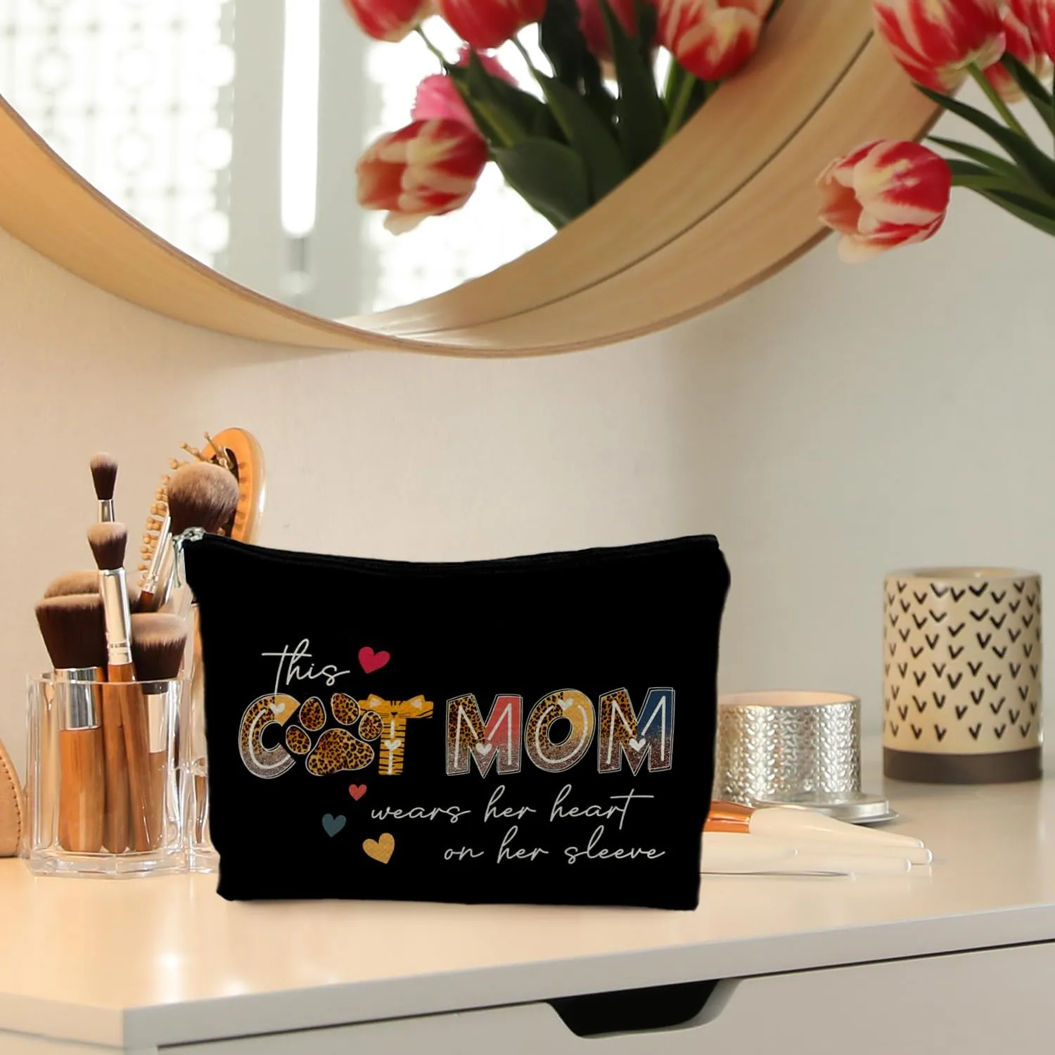 Cat Mom Gifts, Cat Mom Makeup Bag, Cat Lady Gifts, Cat Gifts for Women Cat Lovers, Cat Cosmetic Bags Toiletry Bag for Women, Cat Makeup Pouch, Cat Accessories for Women