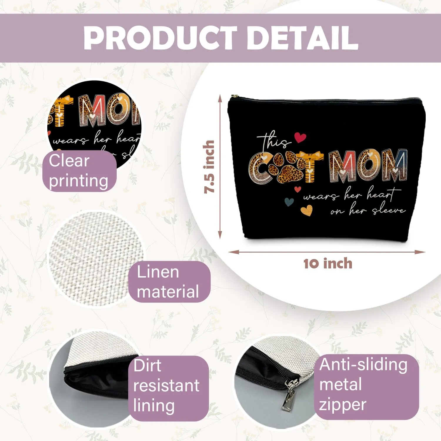 Cat Mom Gifts, Cat Mom Makeup Bag, Cat Lady Gifts, Cat Gifts for Women Cat Lovers, Cat Cosmetic Bags Toiletry Bag for Women, Cat Makeup Pouch, Cat Accessories for Women