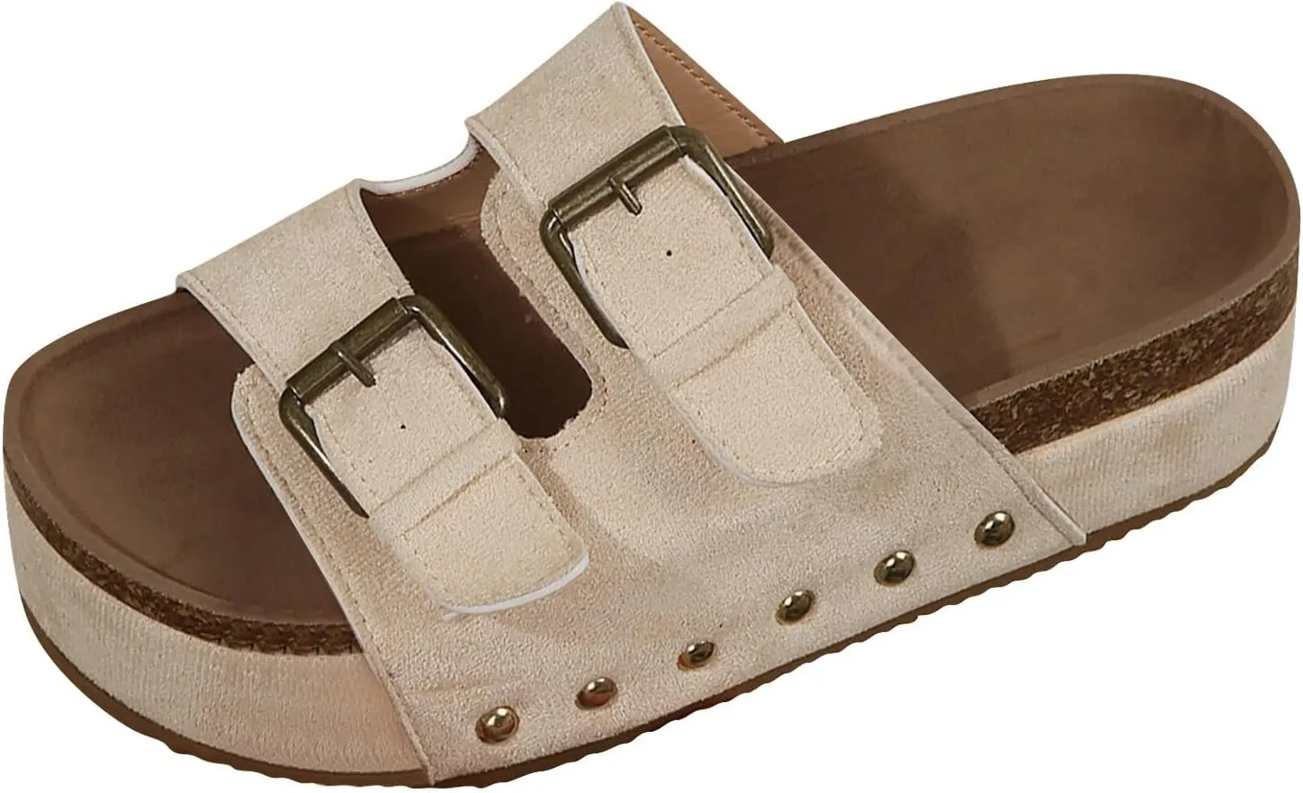 Cathalem Flat Sandals Women Genuine Leather Memory Foam Beach Essentials Womens Sandals Cork Footbed Women's Sandals