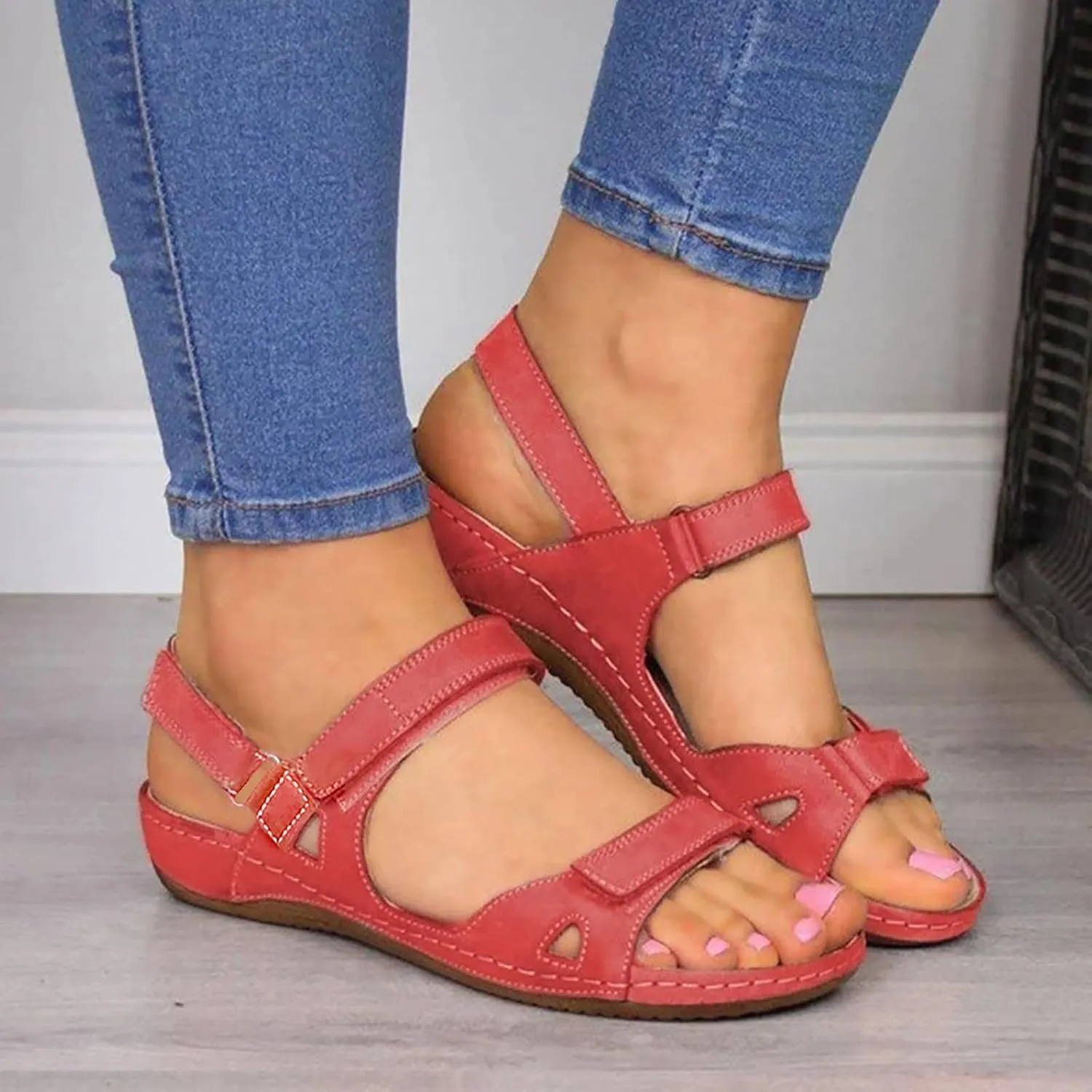 Cathalem Orthopedic Sandals for Women Comfortable Sandals Arch Support Sandals Walking Sandals Women Open Toe Sandals Ankle Strap