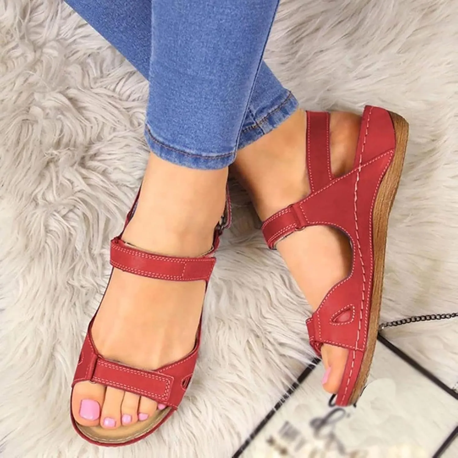 Cathalem Orthopedic Sandals for Women Comfortable Sandals Arch Support Sandals Walking Sandals Women Open Toe Sandals Ankle Strap