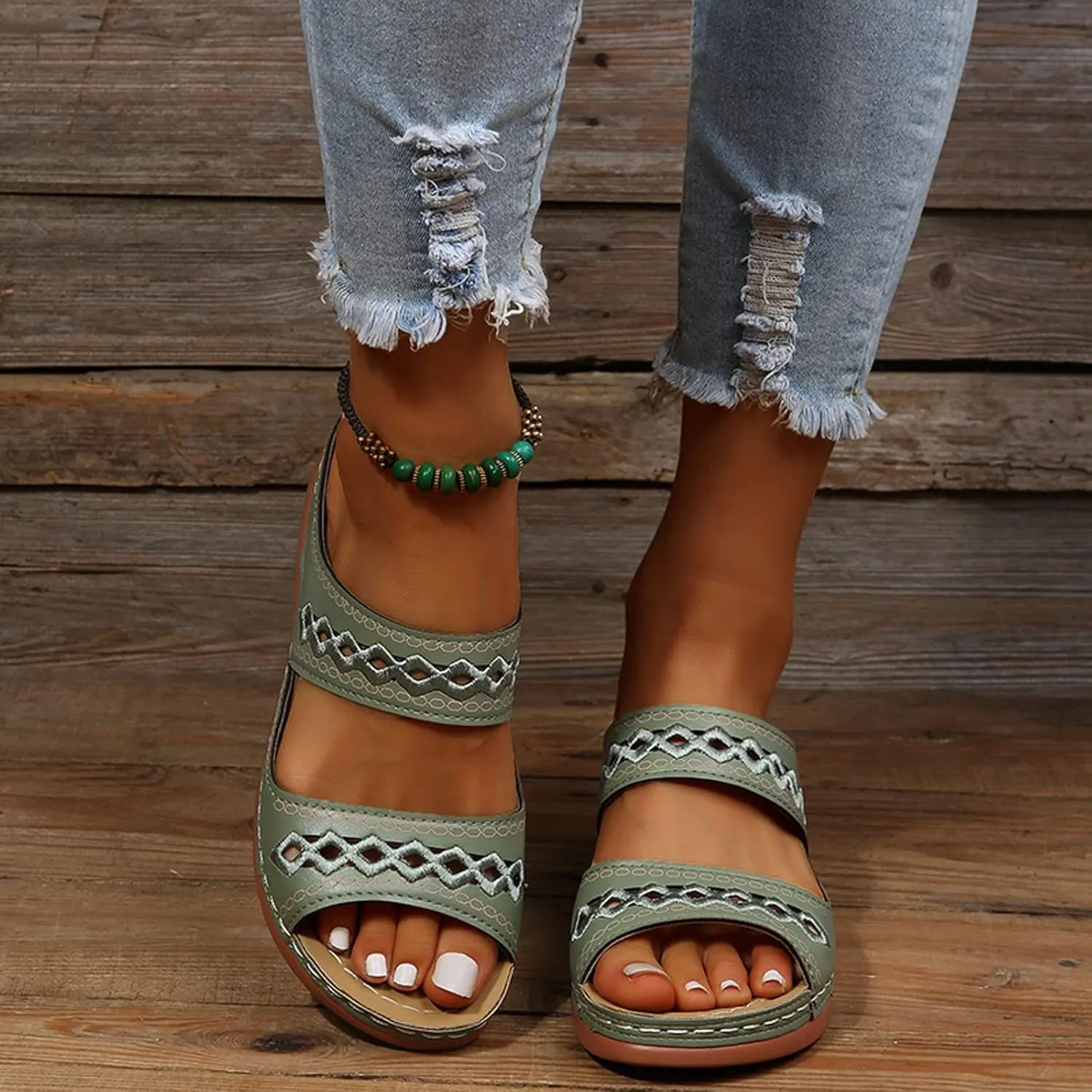 Cathalem Orthopedic Sandals for Women, Womens Summer Platform Casual Open Toe Sandals Slippers Breatable Hollow Out Sandals
