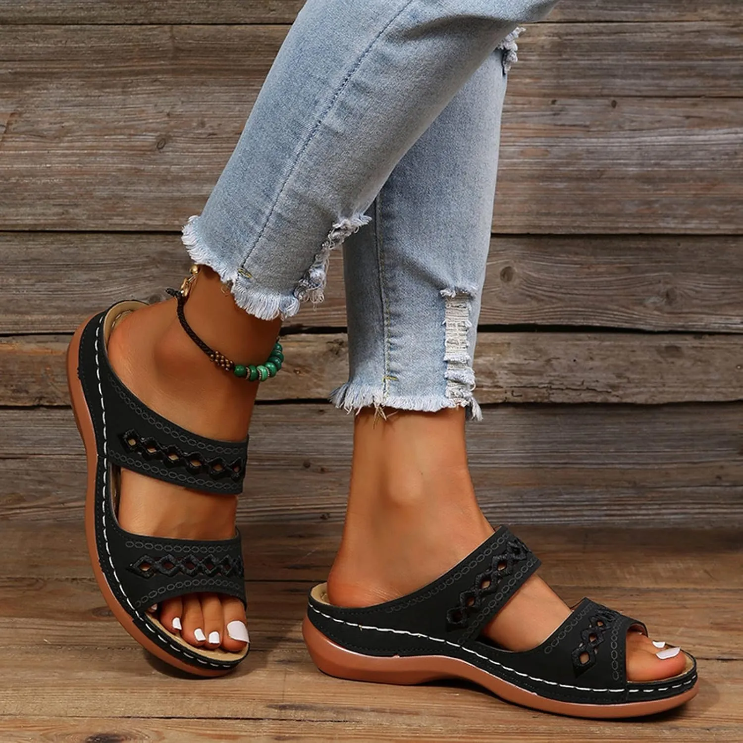 Cathalem Orthopedic Sandals for Women, Womens Summer Platform Casual Open Toe Sandals Slippers Breatable Hollow Out Sandals