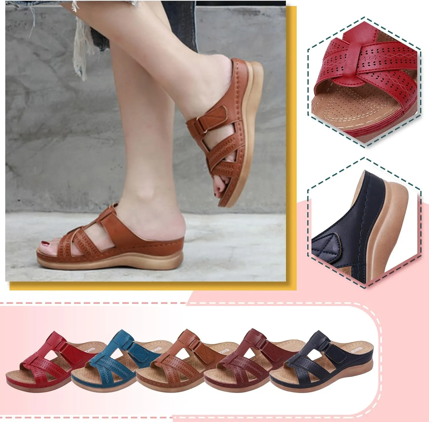 Cathalem Sandals for women 2024, Womens Orthopedic Wedge Heel Slip On Open Toe Mules Summer Sandals Shoes