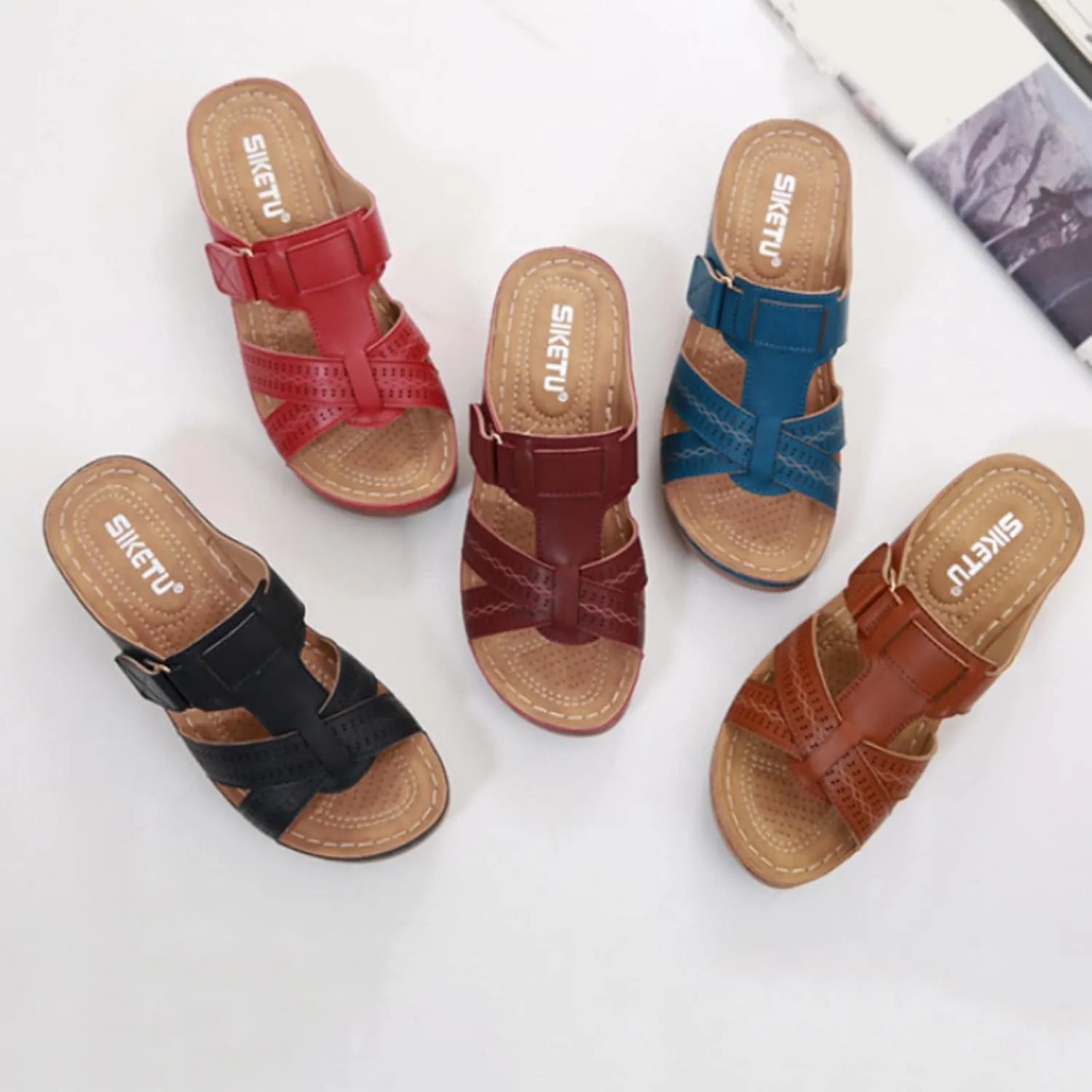 Cathalem Sandals for women 2024, Womens Orthopedic Wedge Heel Slip On Open Toe Mules Summer Sandals Shoes