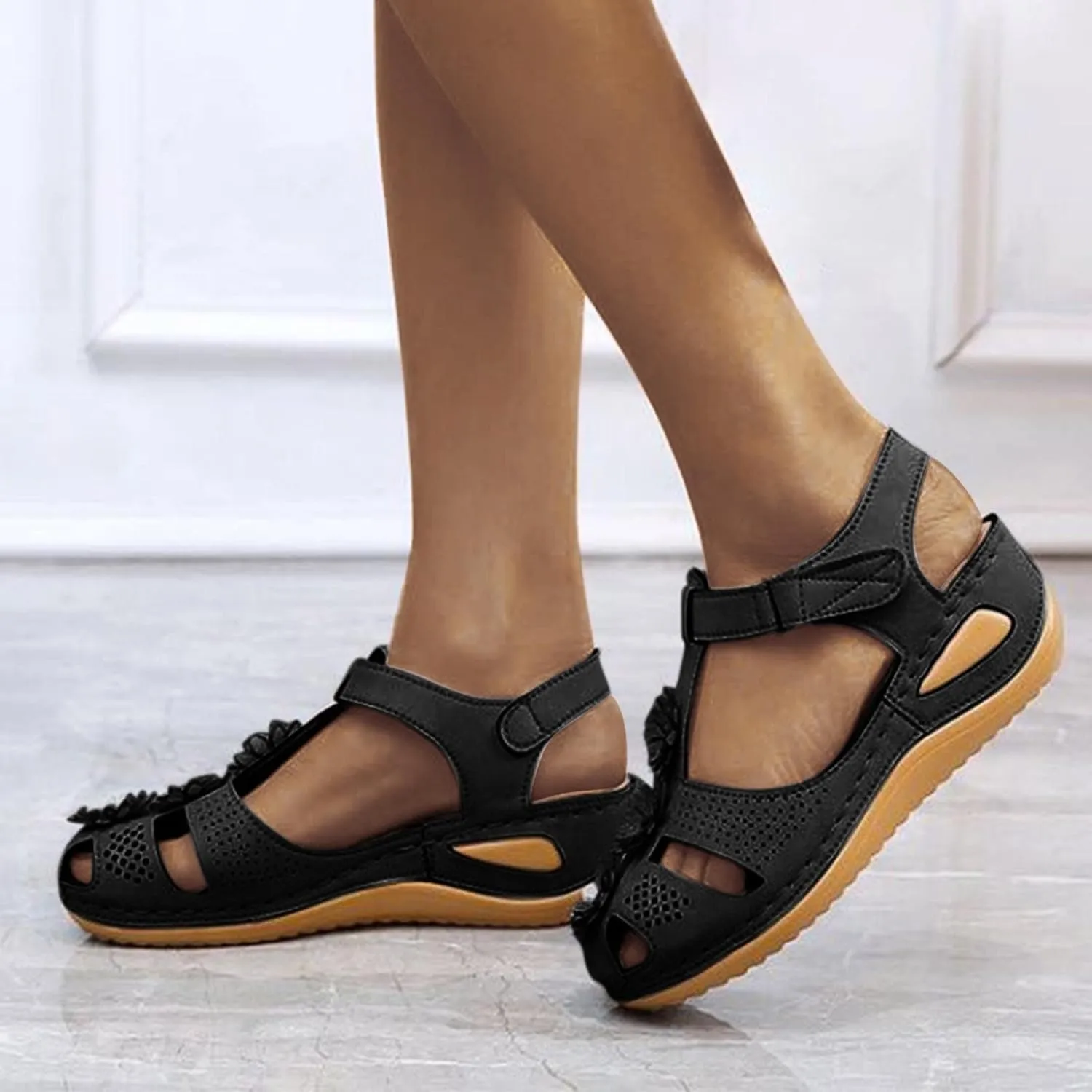 Cathalem Sandals for Women Summer Dressy,Comfortable Close Toe Sandals Platform Wedge Sandals Slip on Shoes Beach Outdoor Shoes