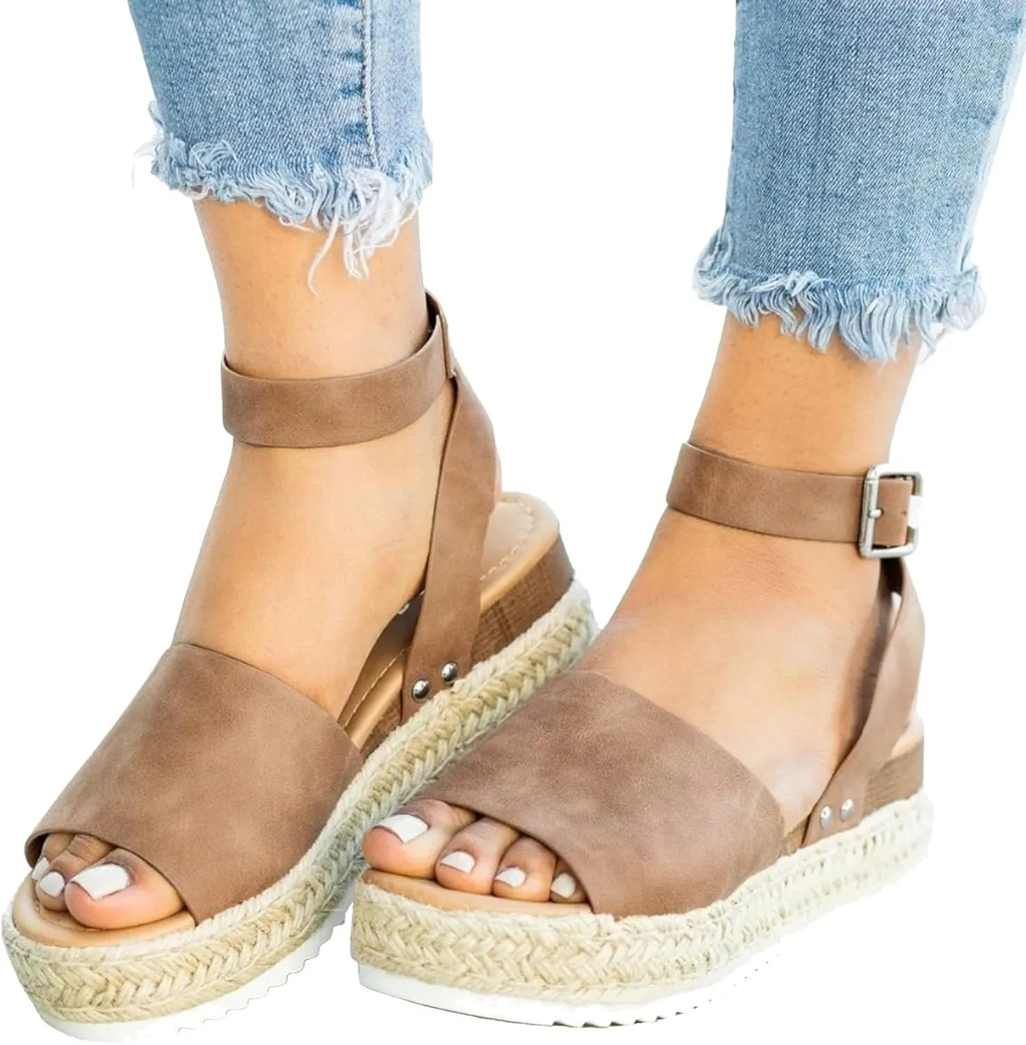 Cathalem Summer Sandals for Women 2024 Buckle Ankle Strap Open Toe Platform Sandals Casual Sandals Comfortable Wedge Sandals