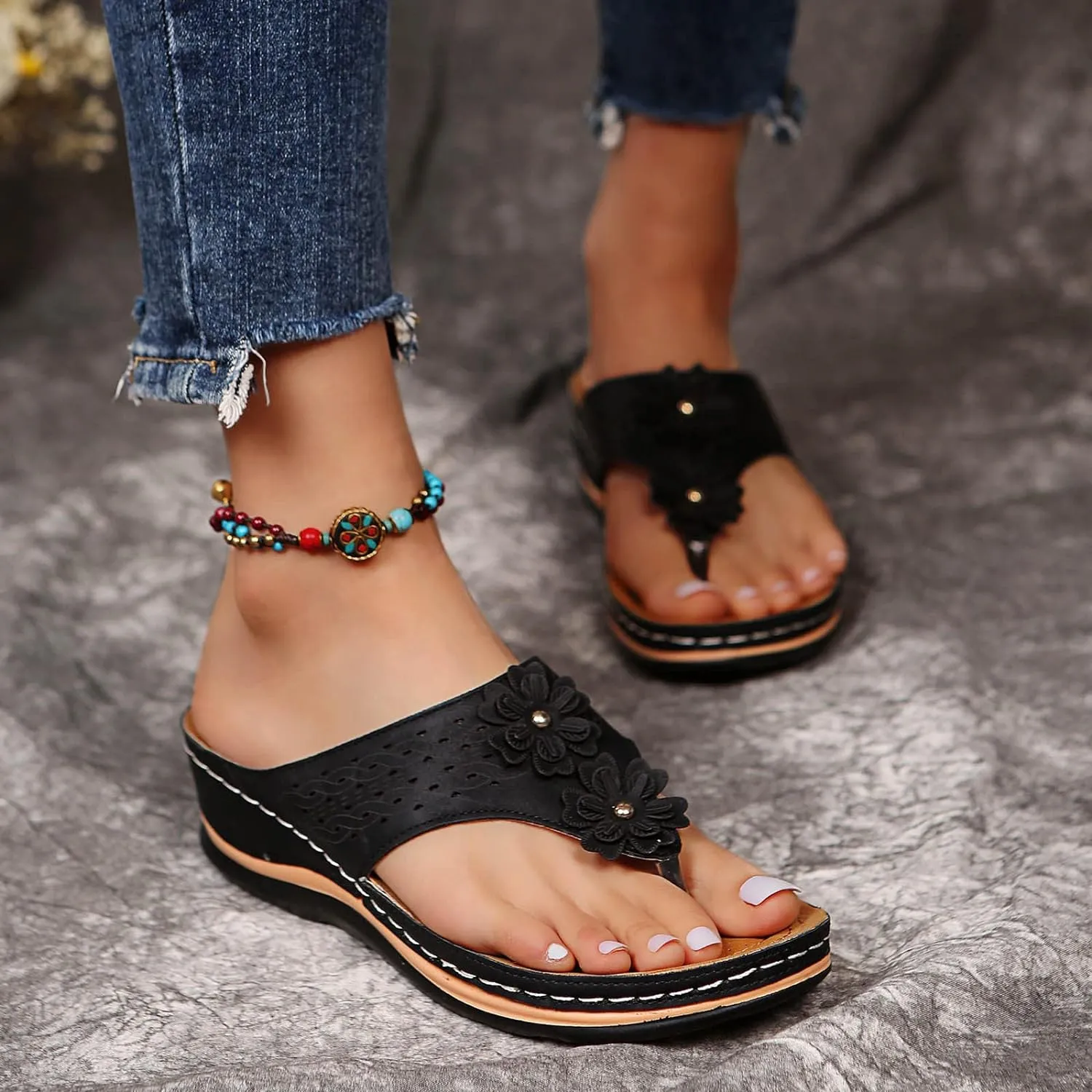 Cathalem Summer Sandals for Women 2024 Open Toe Ankle Strap Platform Sandals Casual Strappy Low Wedges Sandals Beach Sandals