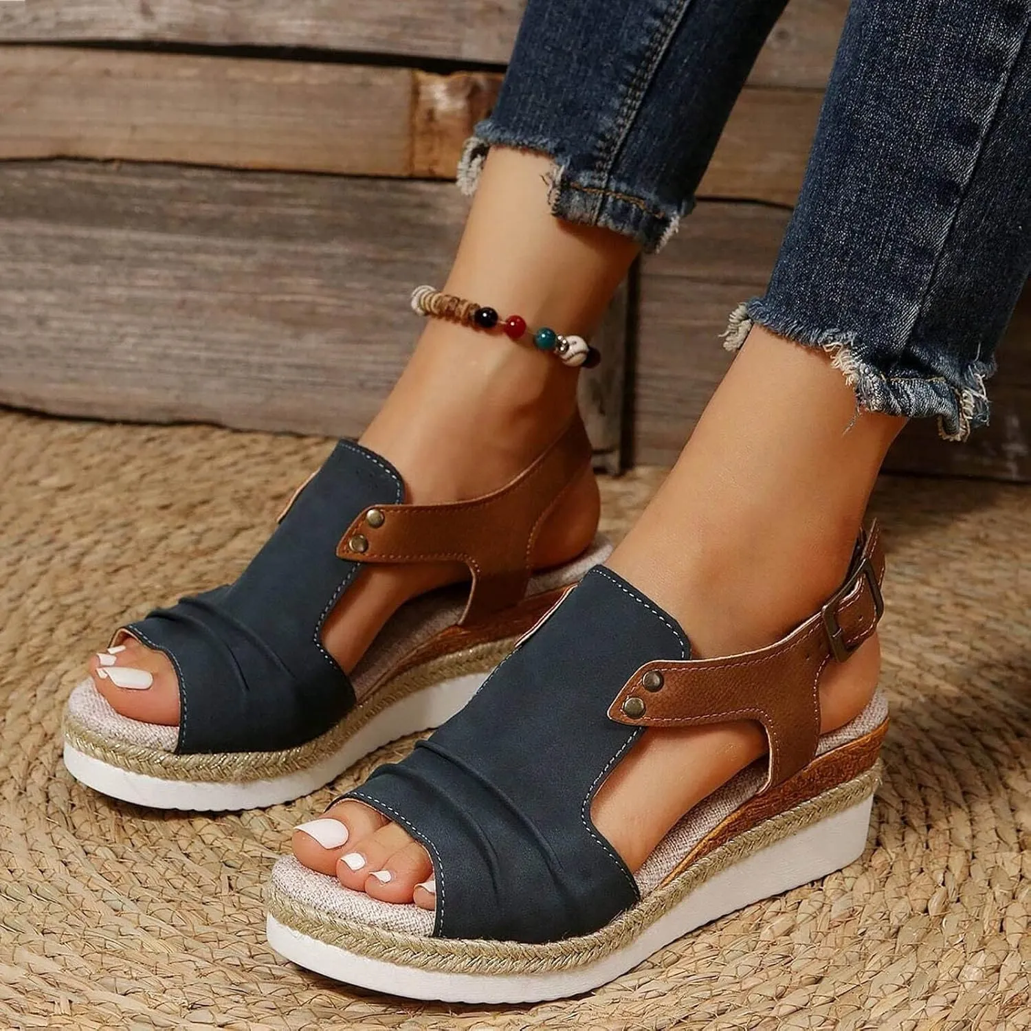 Cathalem Summer Sandals for Women 2024 Open Toe Ankle Strap Wedge Heels Sandals Platform Sandals Comfortable Slip on Sandals