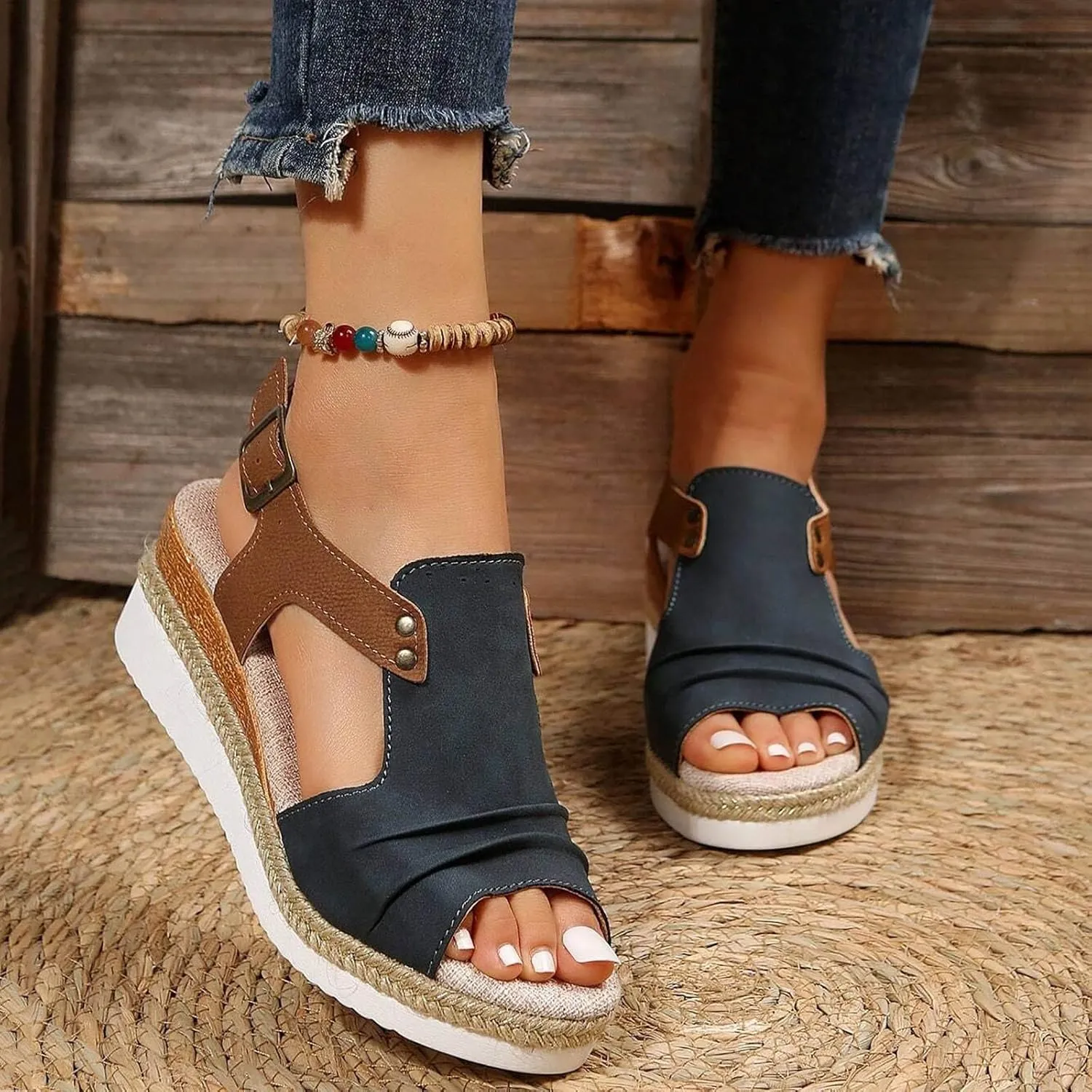 Cathalem Summer Sandals for Women 2024 Open Toe Ankle Strap Wedge Heels Sandals Platform Sandals Comfortable Slip on Sandals