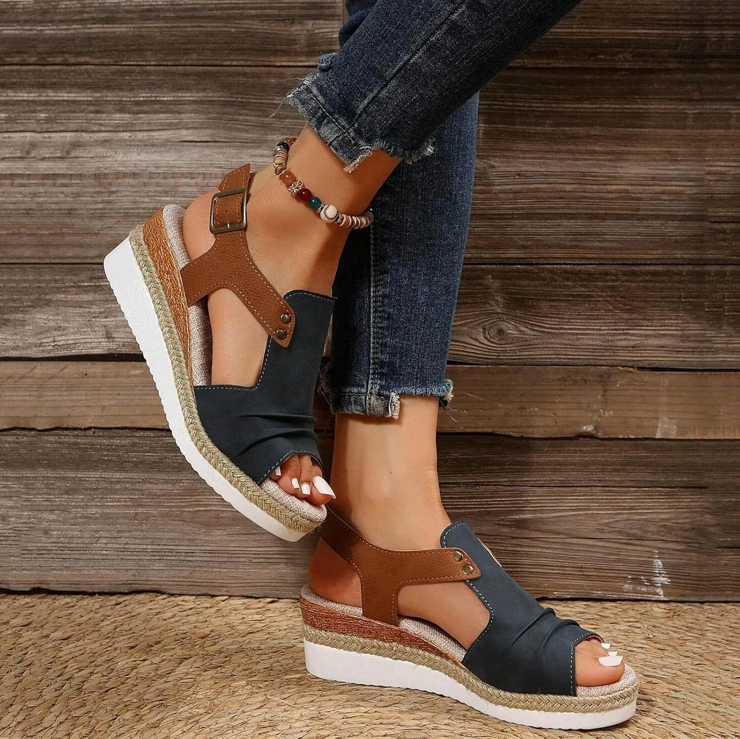 Cathalem Summer Sandals for Women 2024 Open Toe Ankle Strap Wedge Heels Sandals Platform Sandals Comfortable Slip on Sandals