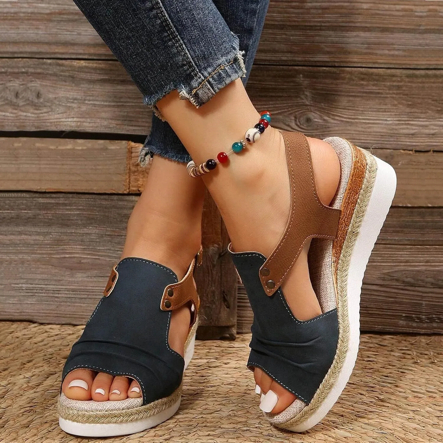 Cathalem Summer Sandals for Women 2024 Open Toe Ankle Strap Wedge Heels Sandals Platform Sandals Comfortable Slip on Sandals
