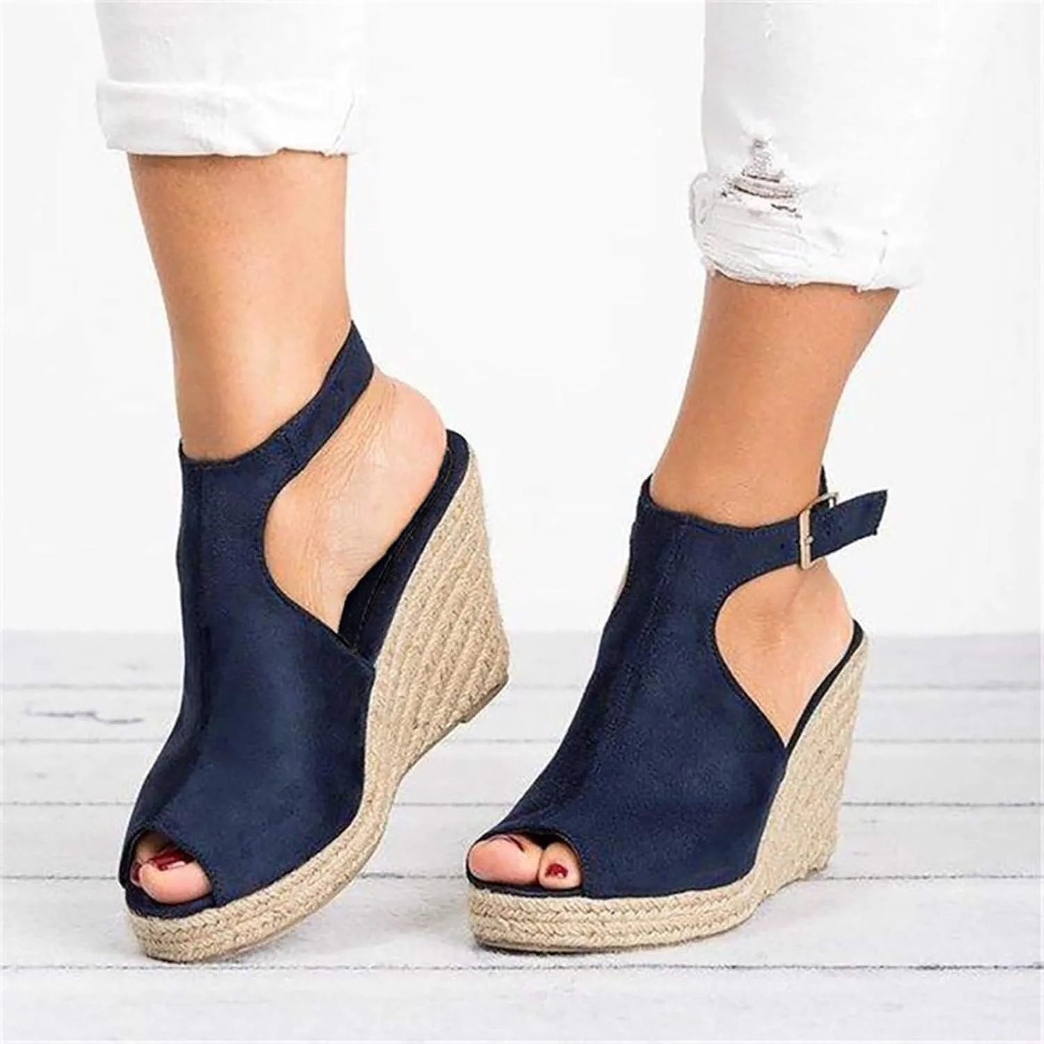 Cathalem Wedge Sandals for Women Buckle Ankle Strap Open Toe Sandals Dressy Summer Casual Sandals Comfortable Platform Shoes for Outdoor