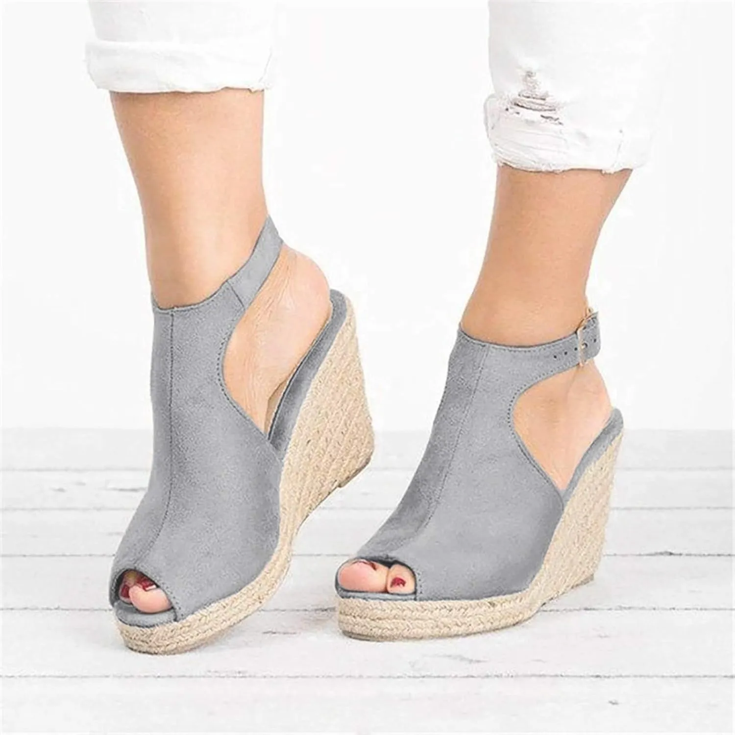 Cathalem Wedge Sandals for Women Buckle Ankle Strap Open Toe Sandals Dressy Summer Casual Sandals Comfortable Platform Shoes for Outdoor