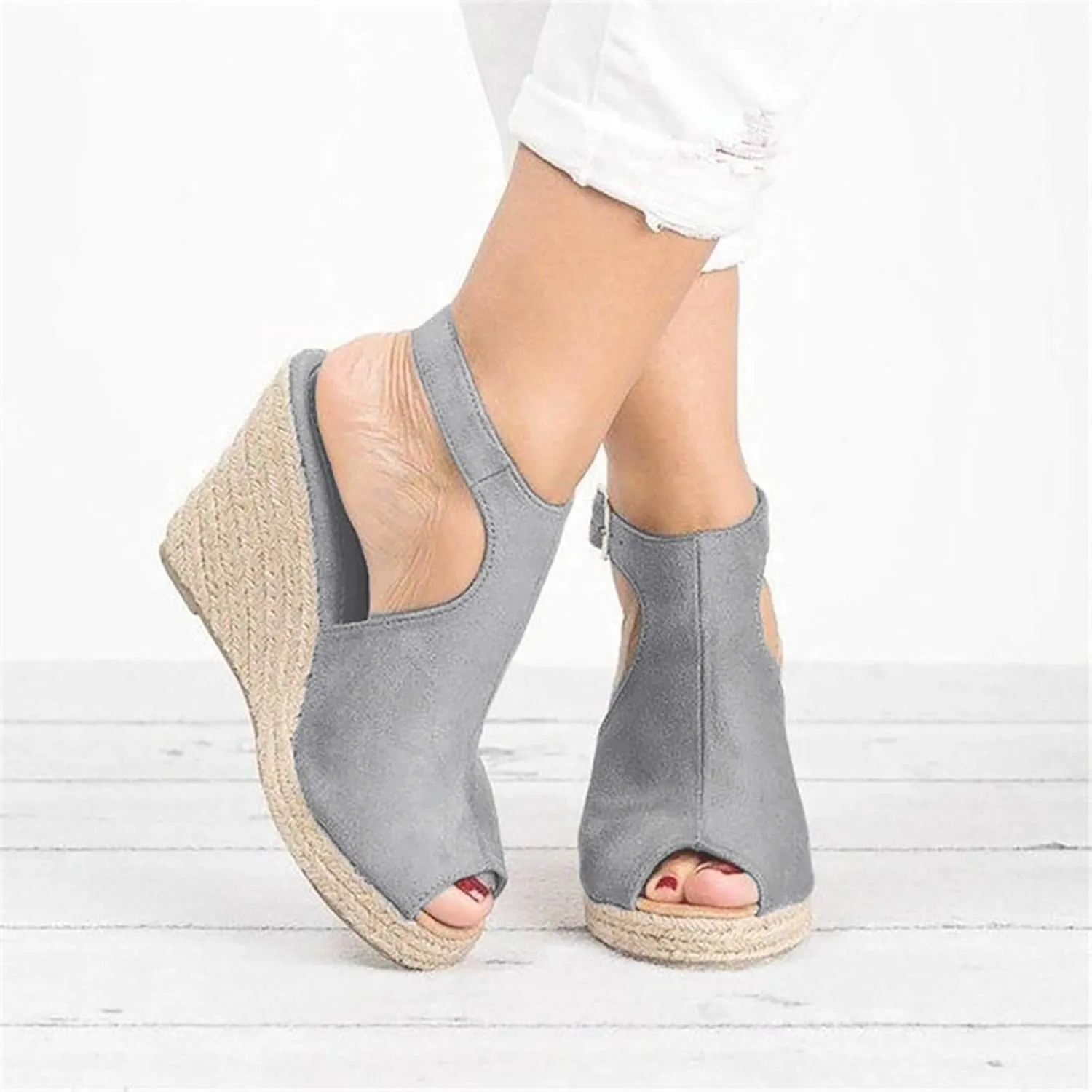 Cathalem Wedge Sandals for Women Buckle Ankle Strap Open Toe Sandals Dressy Summer Casual Sandals Comfortable Platform Shoes for Outdoor