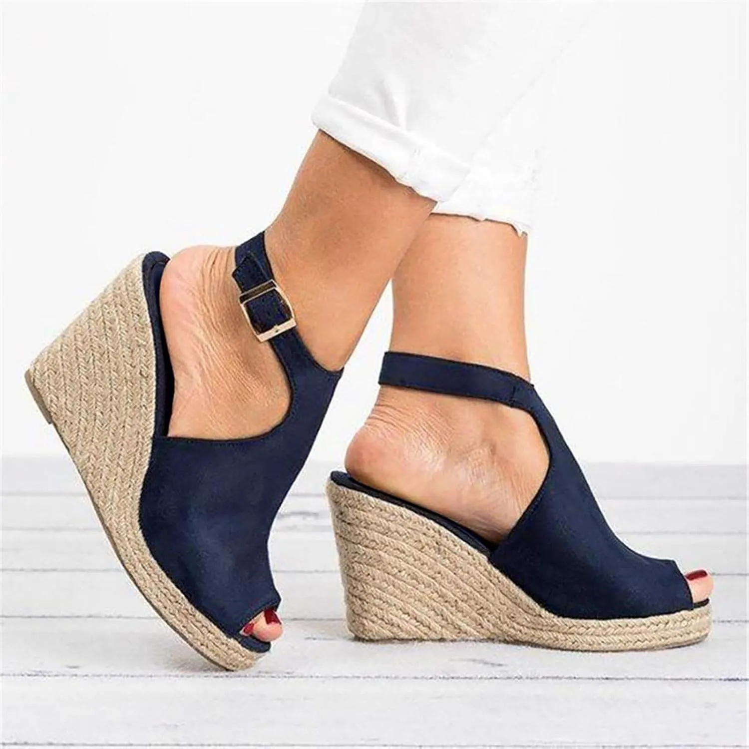 Cathalem Wedge Sandals for Women Buckle Ankle Strap Open Toe Sandals Dressy Summer Casual Sandals Comfortable Platform Shoes for Outdoor