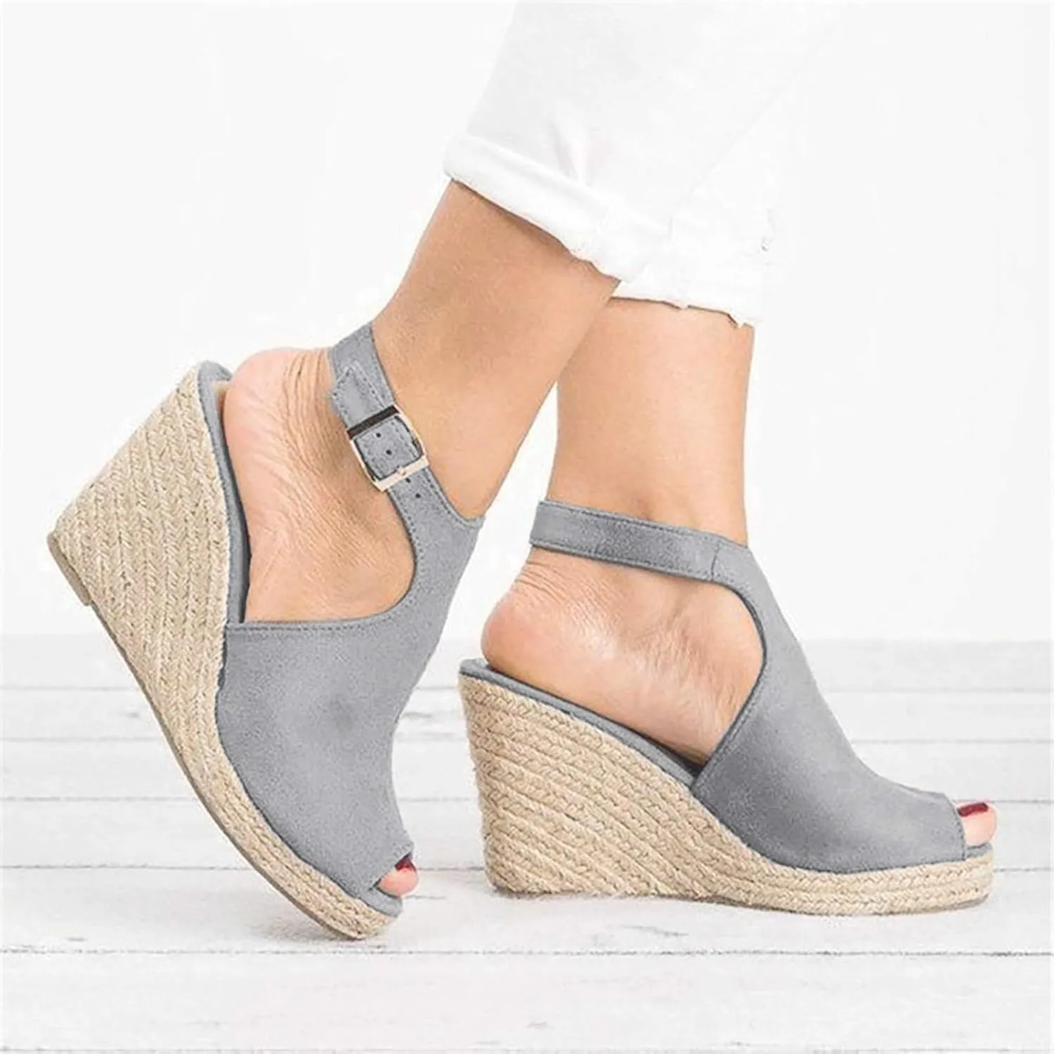 Cathalem Wedge Sandals for Women Buckle Ankle Strap Open Toe Sandals Dressy Summer Casual Sandals Comfortable Platform Shoes for Outdoor