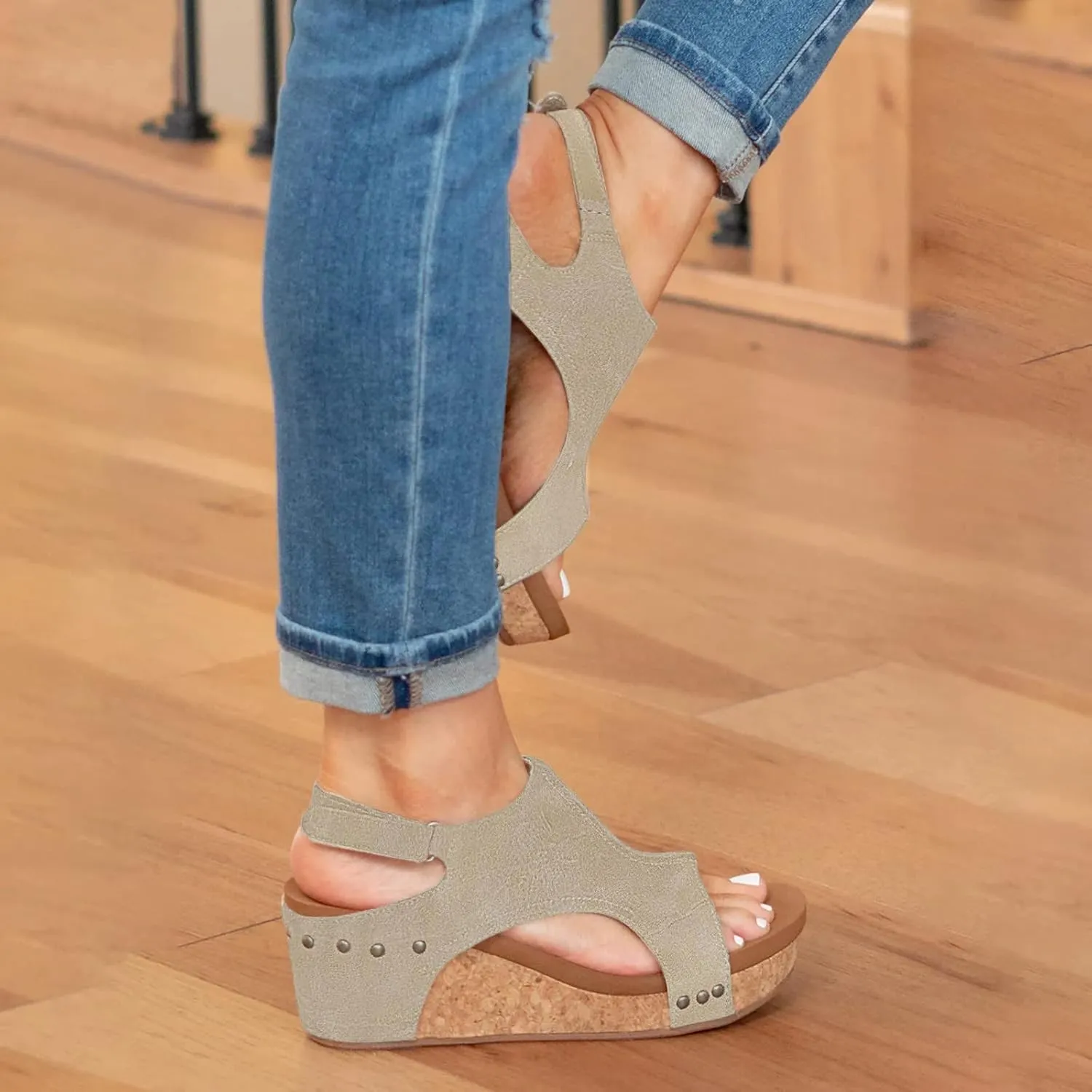 Cathalem Wedge Sandals for Women,Women's Wedge Sandals Buckle Ankle Strap Espadrilles Platform Sandals