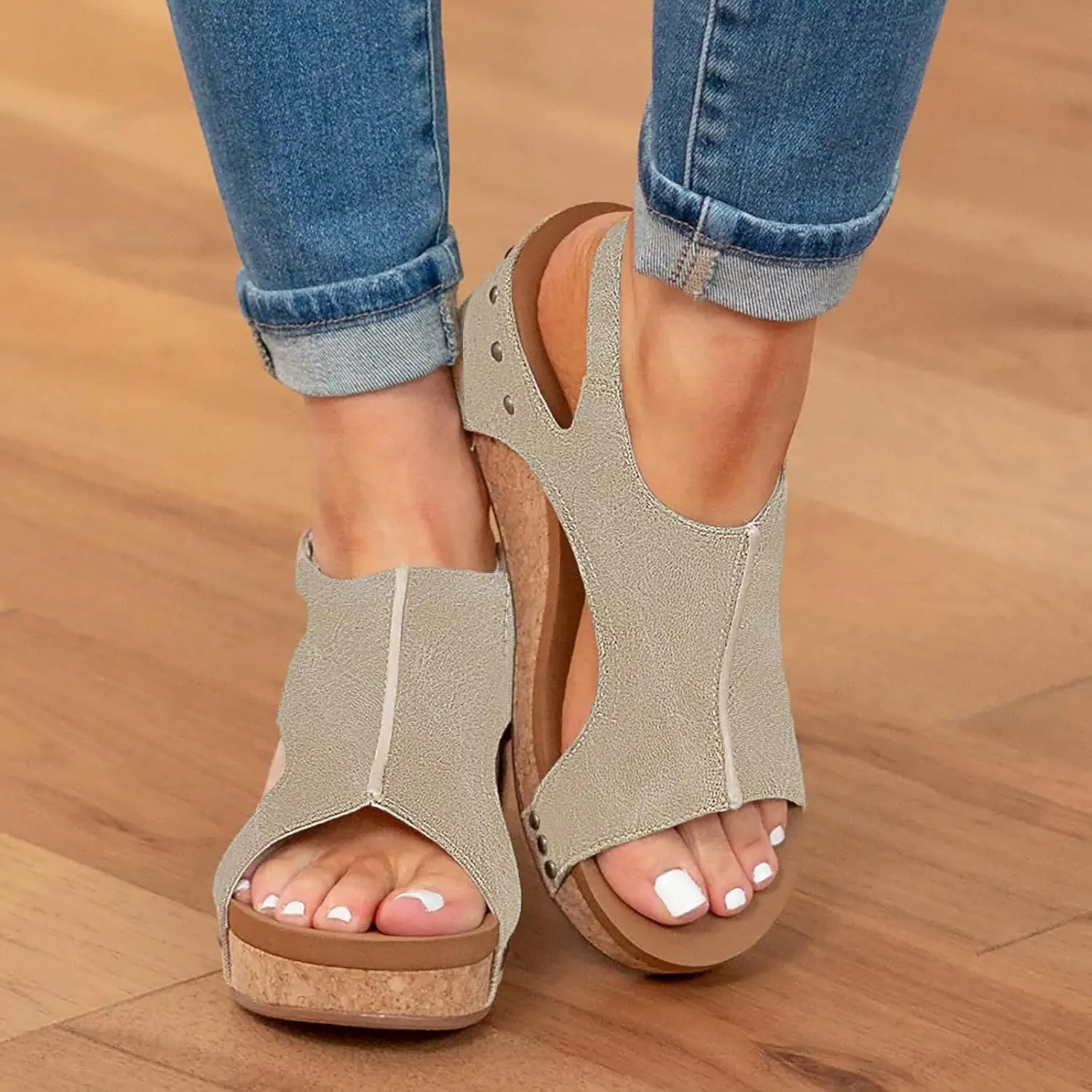 Cathalem Wedge Sandals for Women,Women's Wedge Sandals Buckle Ankle Strap Espadrilles Platform Sandals