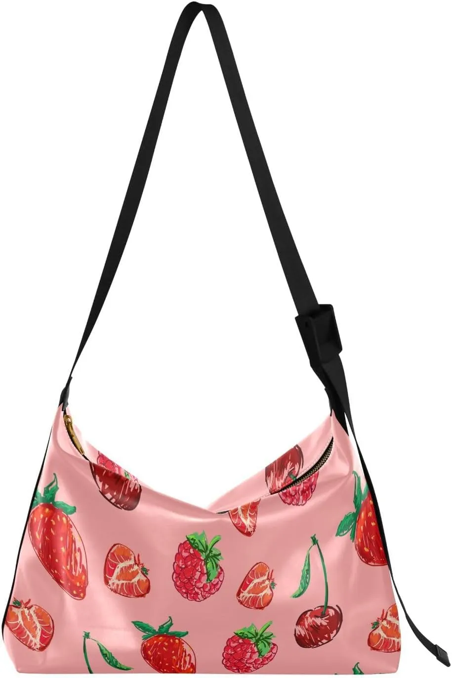Cherry Strawberry Hobo Crossbody Bags for Women Leather Large Shoulder Bag Cross Body Fruit Trendy Womens Tote Bags Handbag for Travel Shopping