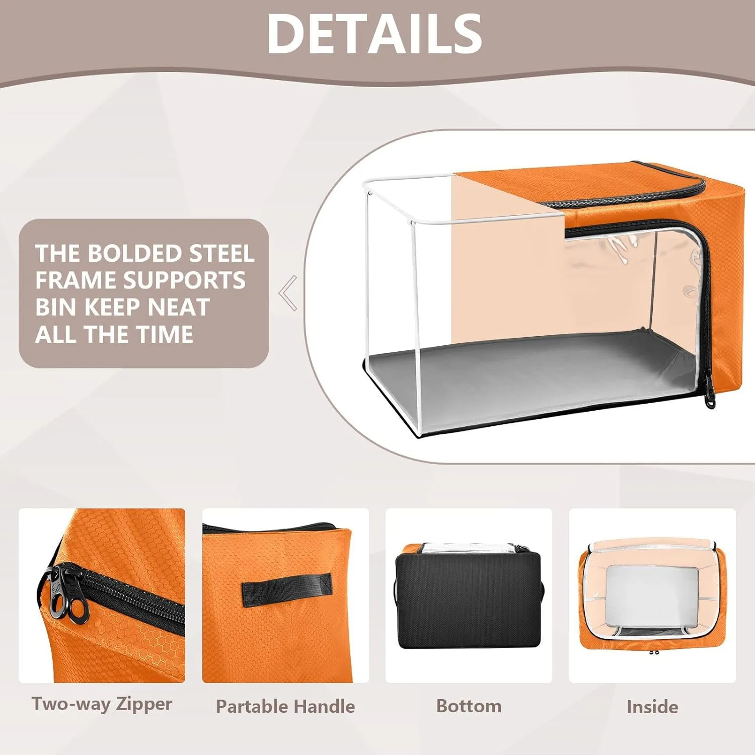 CHIFIGNO Orange Garment Bags for Storage, Waterproof Polyester Fabric, Iron Frame, 43 x 29 x 25.5 Cm, Foldable Design