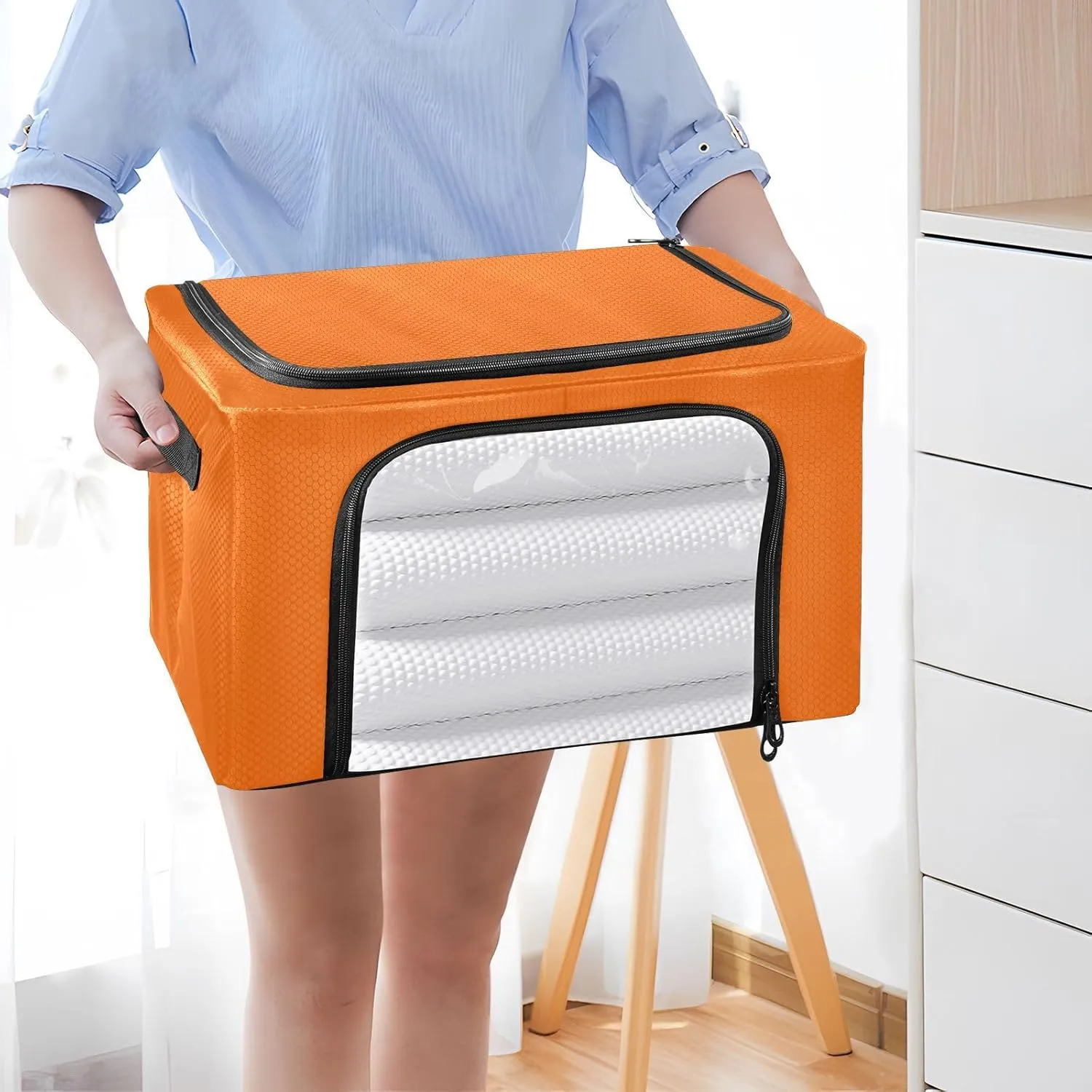 CHIFIGNO Orange Garment Bags for Storage, Waterproof Polyester Fabric, Iron Frame, 43 x 29 x 25.5 Cm, Foldable Design