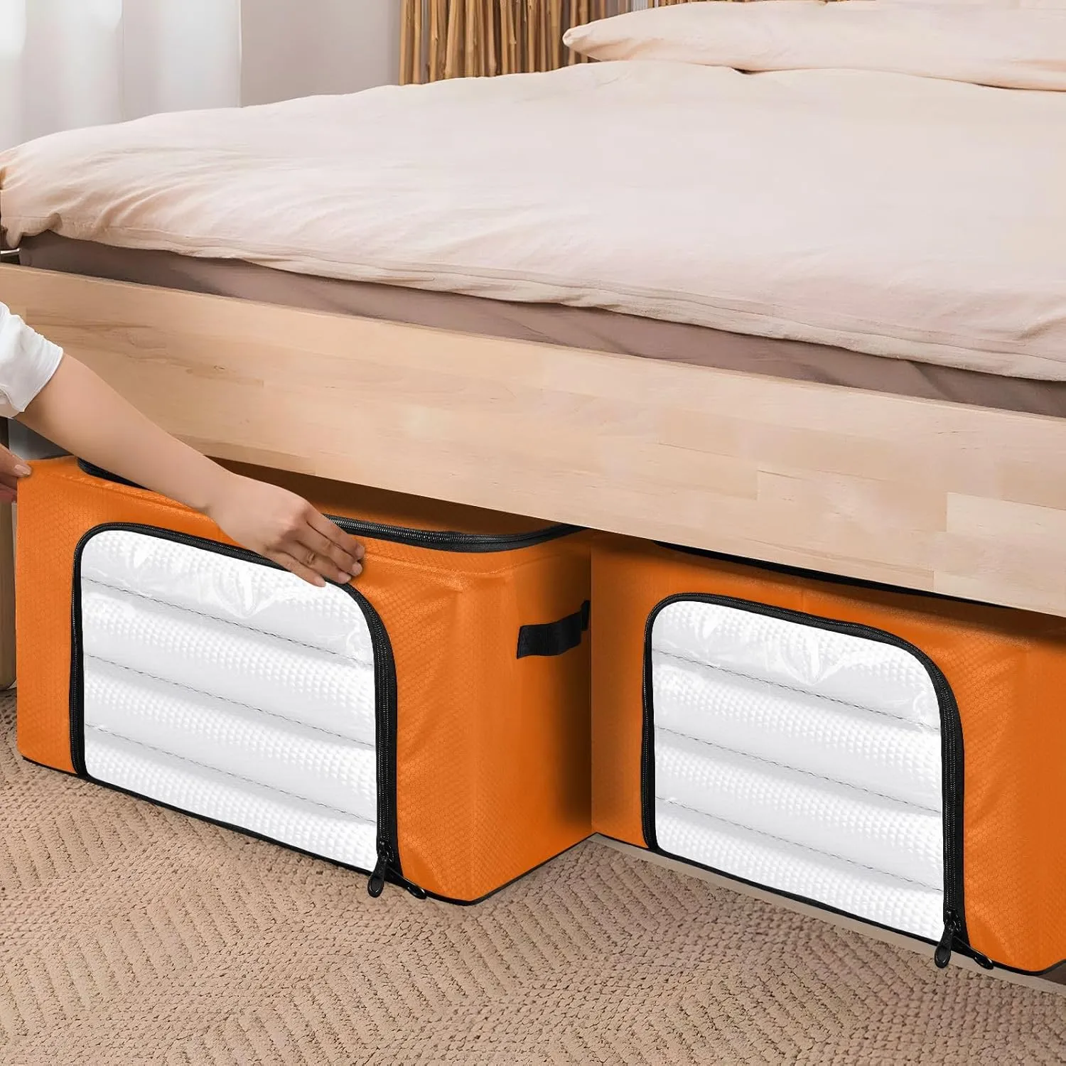 CHIFIGNO Orange Garment Bags for Storage, Waterproof Polyester Fabric, Iron Frame, 43 x 29 x 25.5 Cm, Foldable Design