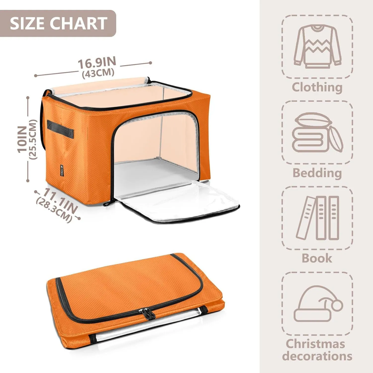 CHIFIGNO Orange Garment Bags for Storage, Waterproof Polyester Fabric, Iron Frame, 43 x 29 x 25.5 Cm, Foldable Design