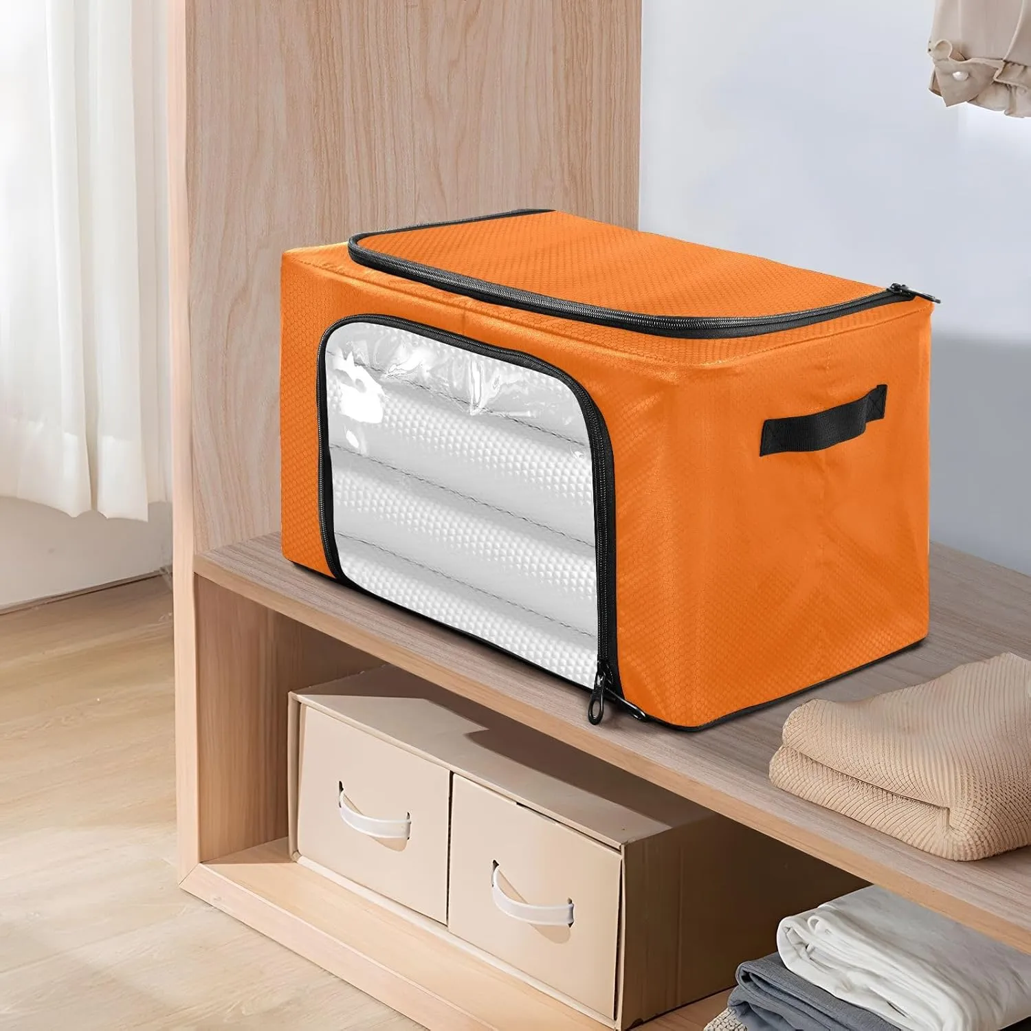 CHIFIGNO Orange Garment Bags for Storage, Waterproof Polyester Fabric, Iron Frame, 43 x 29 x 25.5 Cm, Foldable Design