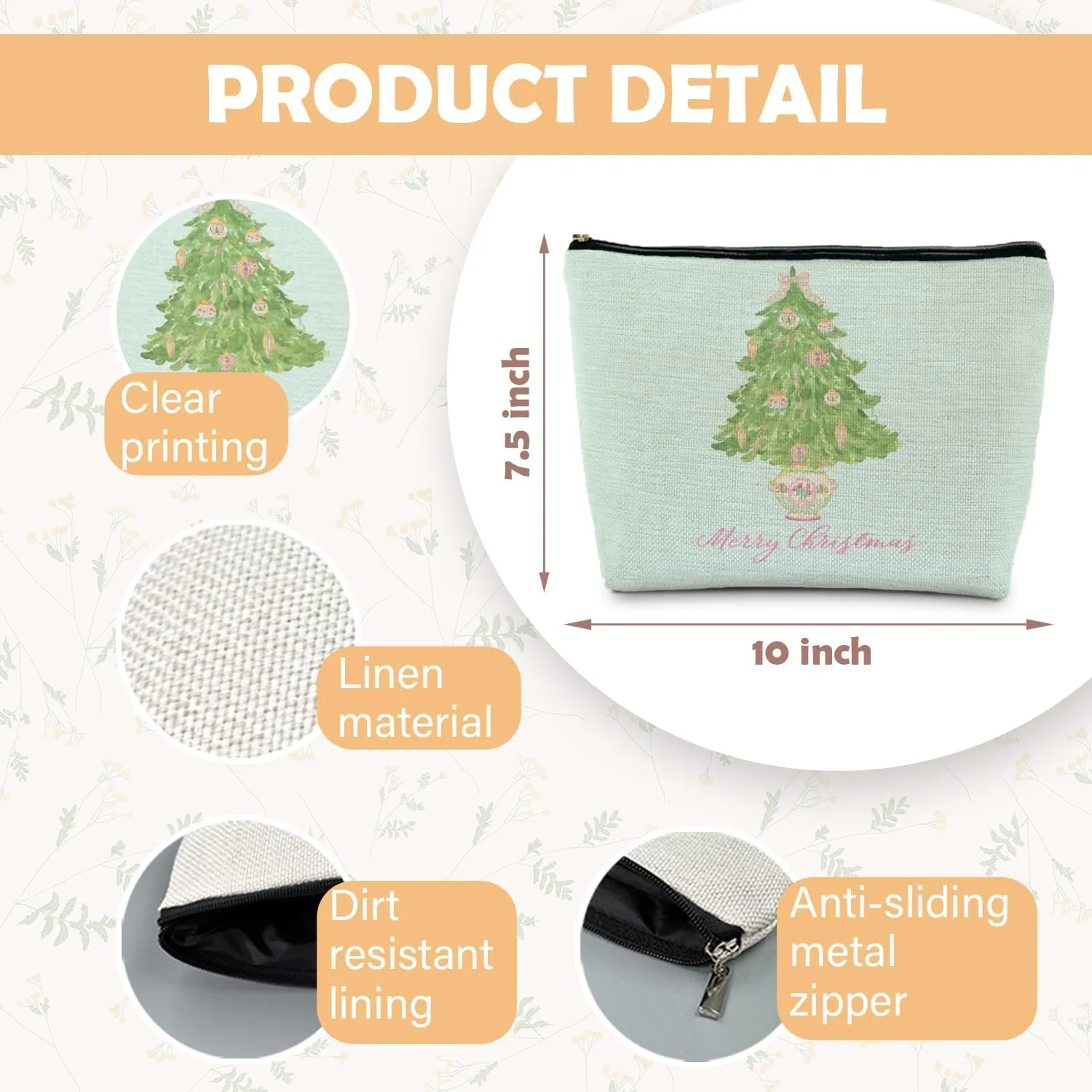 Chinoiserie Christmas Tree Cosmetic Pouch, Merry Christmas Makeup Bag for Women, Pink and Green