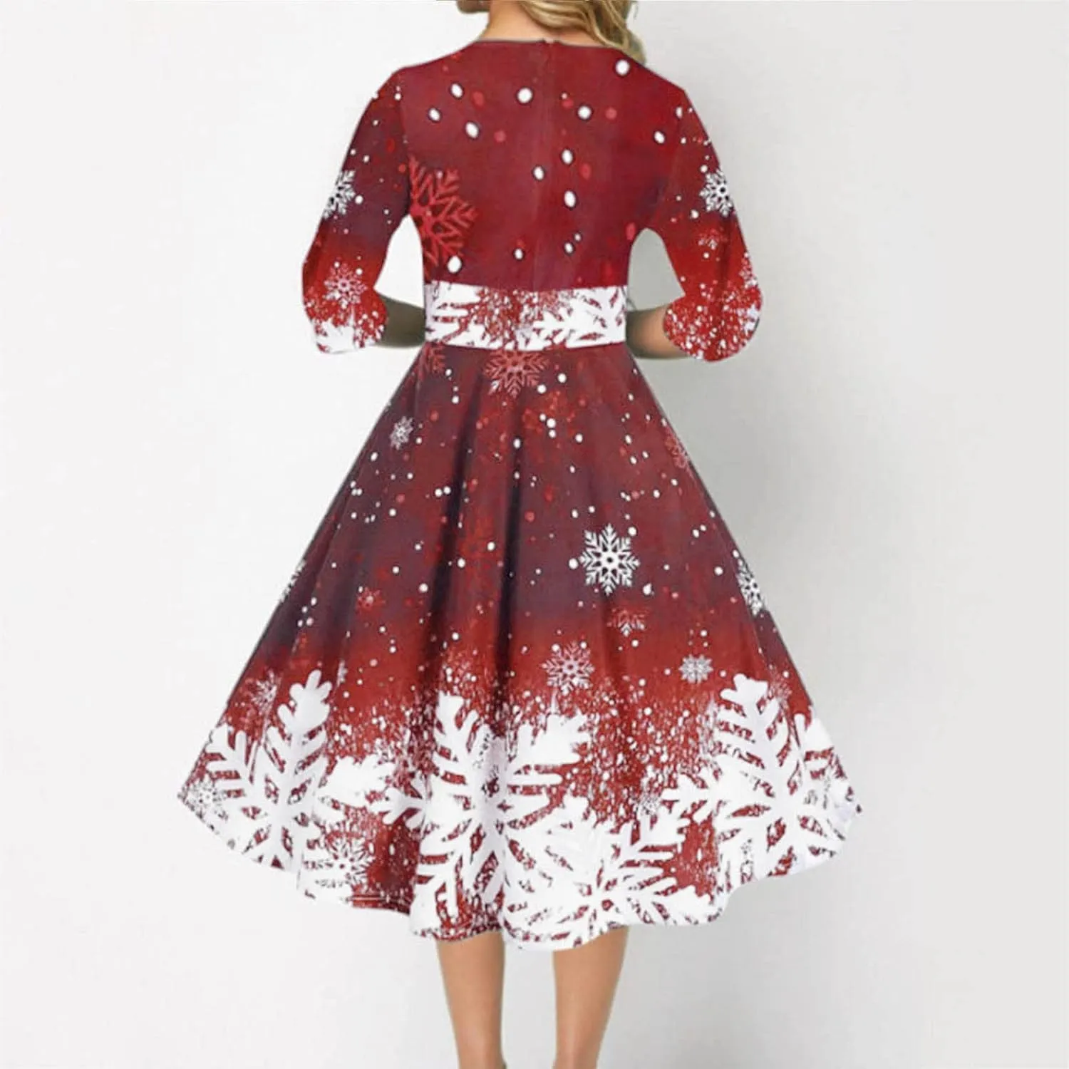 Christmas Dress Retro Fashion Christmas Print Round Neck Half Sleeve Tunic Dress Holiday Party Midi Swing Dress