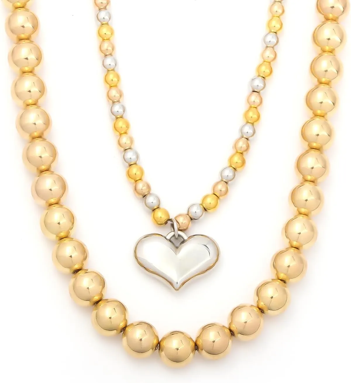 Chunky Heart Pendant Necklace for Women - Layered Faux Pearl Necklace Beaded Chain - Dainty Costume Accessories Jewelry Gift for Birthday Halloween Christmas Party