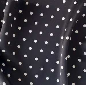 Classic Jet Black & White Polka Dots Silk Satin Charmeuse (Made in Italy)