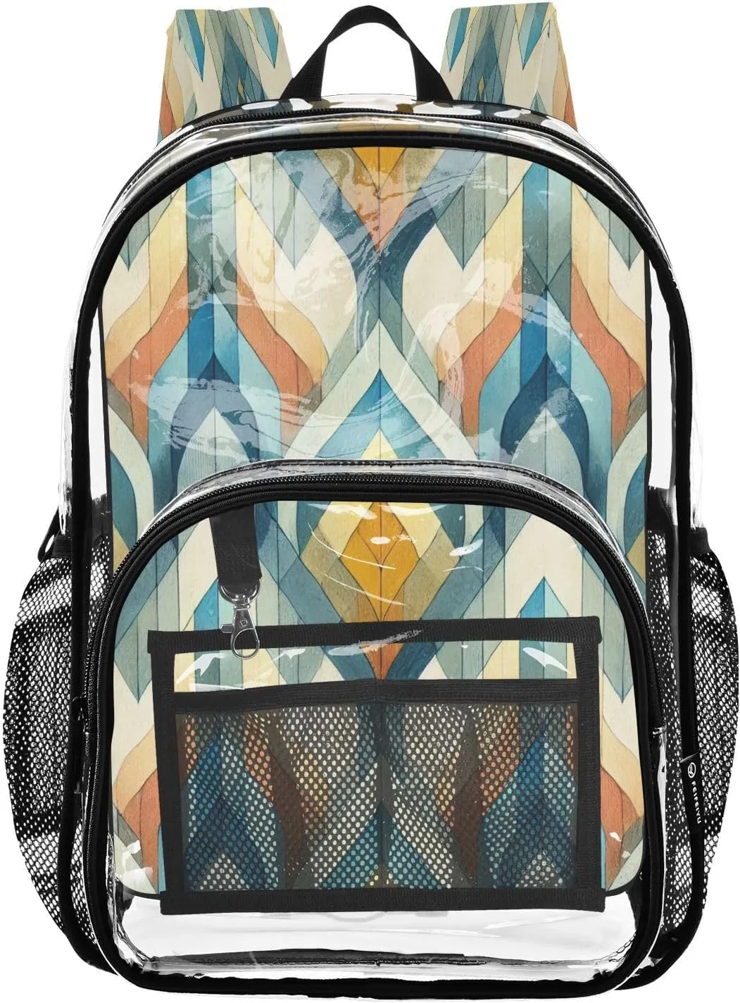 Clear Backpack Heavy Duty 15.7 Inch Boho Colorful Clear Bookbag See Through Bag Large Backpack for Stadium Approved for College School Work Concert