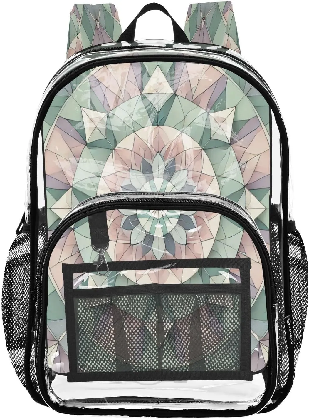 Clear Backpack Heavy Duty 15.7 Inch Boho Mandala Watercolor Clear Bookbag See Through Backpack Large Bag for Stadium Approved for Work Concert School College