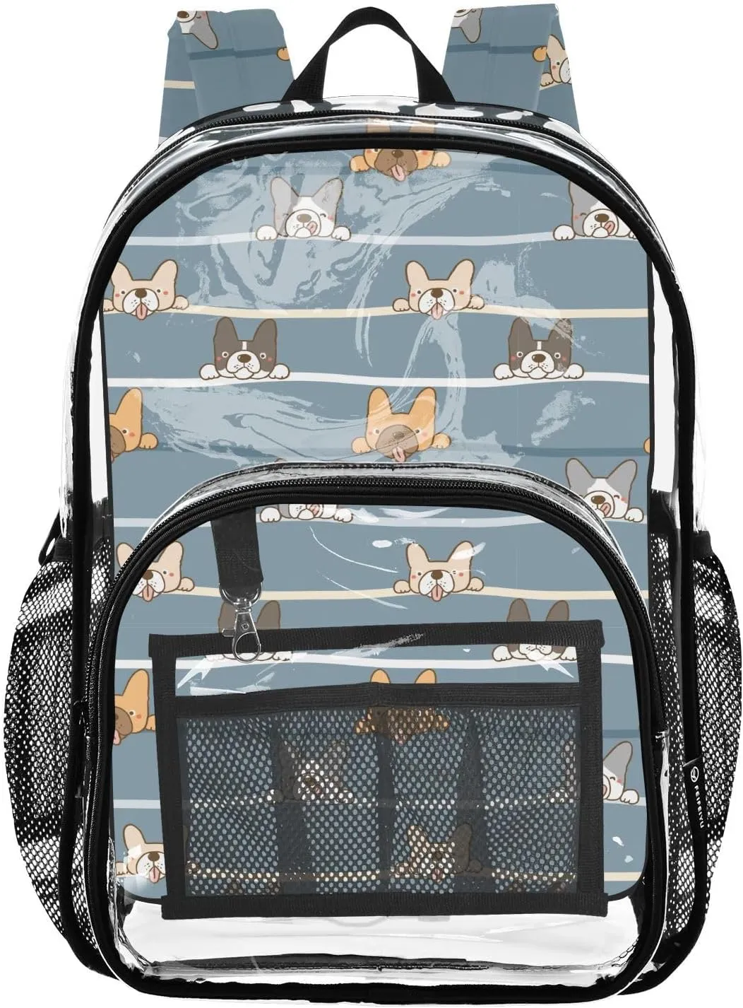 Clear Backpack Heavy Duty 15.7 Inch Bulldog Head Dog Clear Bookbag See Through Backpack Large Bag for Stadium Approved for Work Concert School College