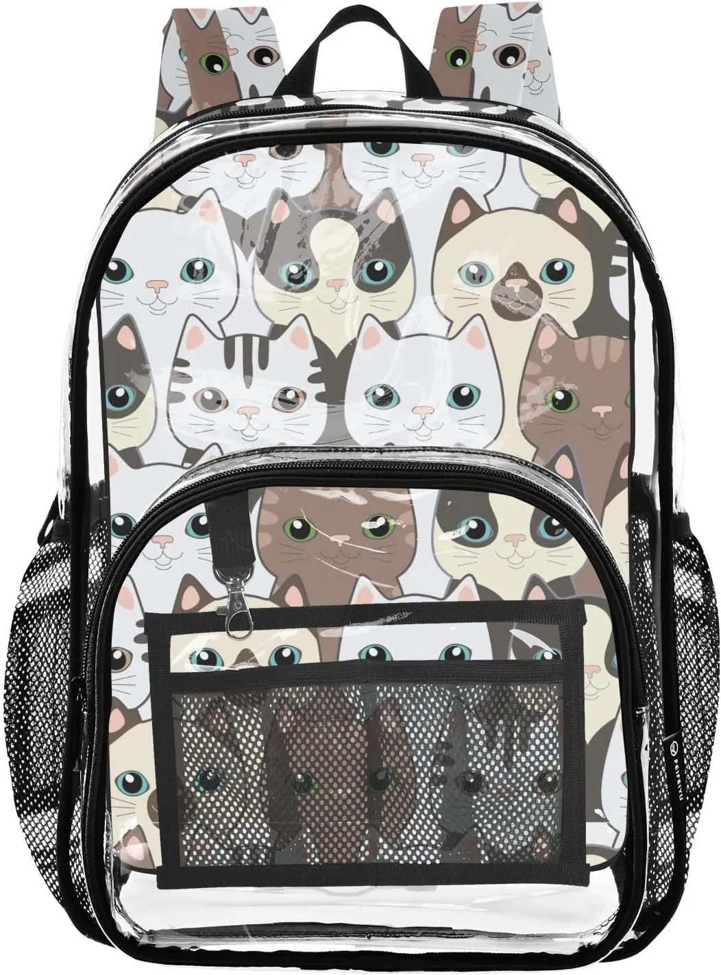 Clear Backpack Heavy Duty 15.7 Inch Cats Heads Clear Bookbag Large Bag for Stadium Approved See Through Backpack for Concert College School Work