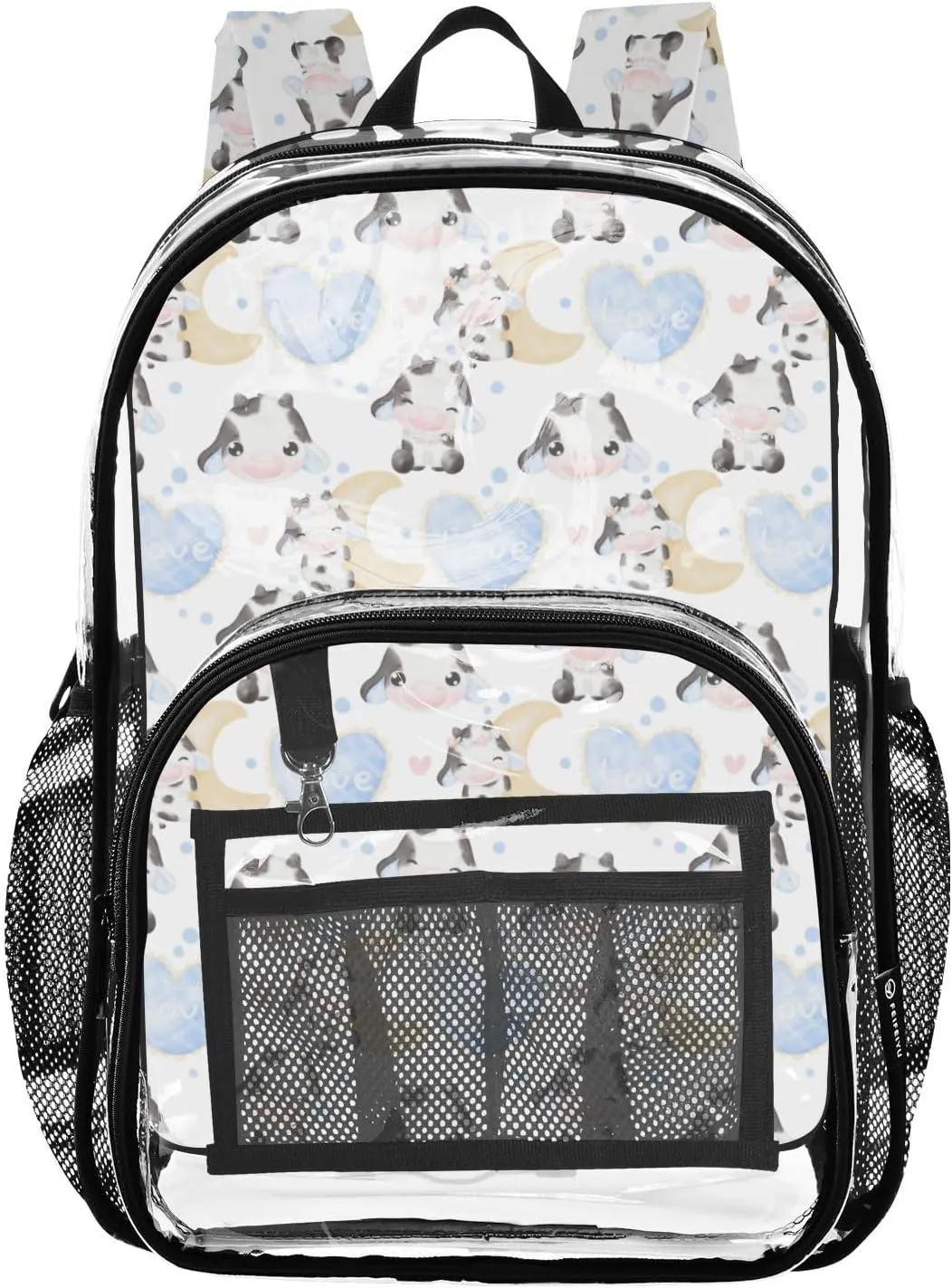 Clear Backpack Heavy Duty 15.7 Inch Cow Heart See Through Backpack Clear Bookbag for Stadium Approved Large Bag for School Work Concert College